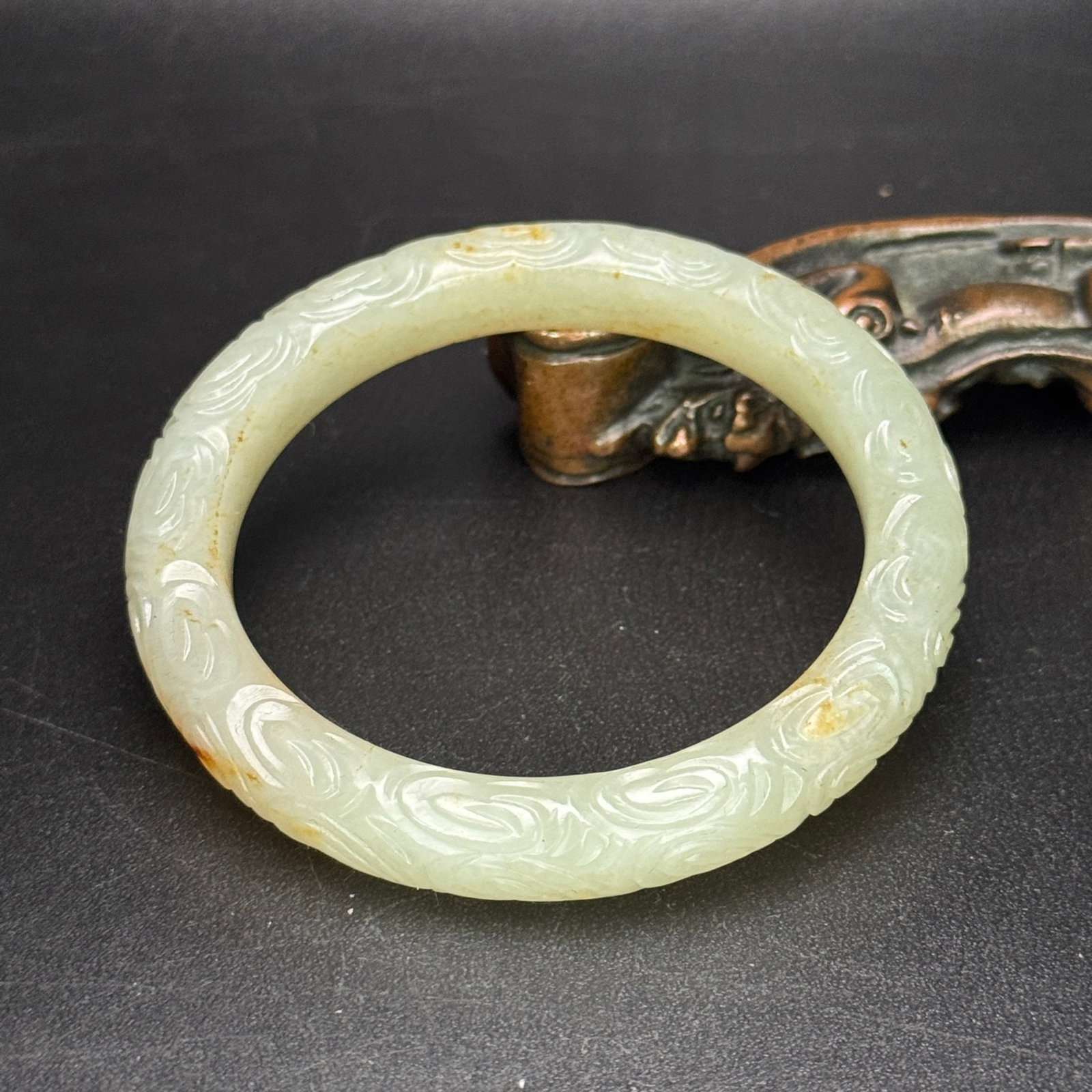 An Exquisite White Jade Auspicious Cloud Pattern Bracelets - 5