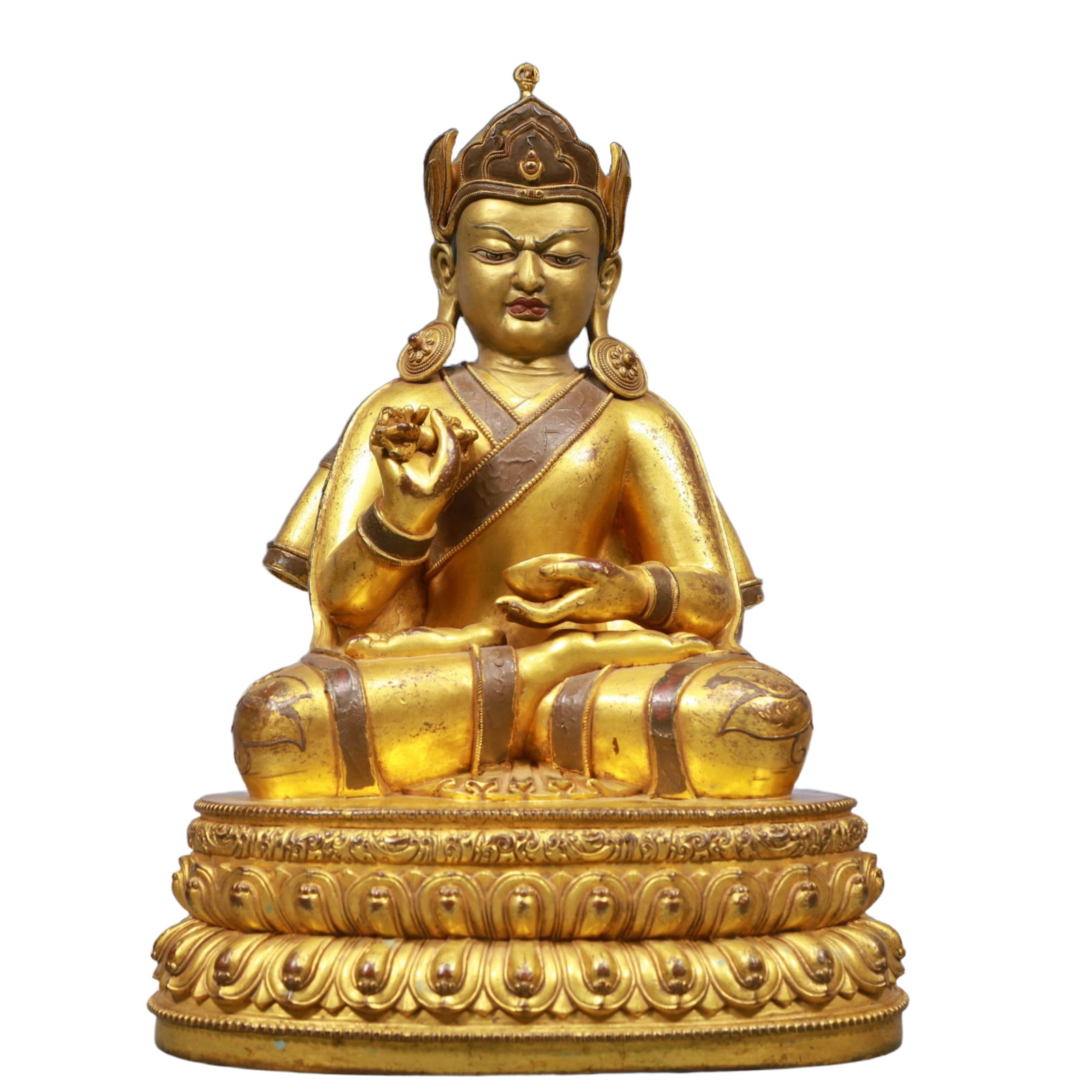 A Solemn Gilt Bronze Statue of Vajrasattva, With Inscription: A Solemn Gilt Bronze Statue of Vajrasattva, With Inscription, Ming Dynasty, China, Size:10.4inx6.9inx14.8in, Weight:7550g 