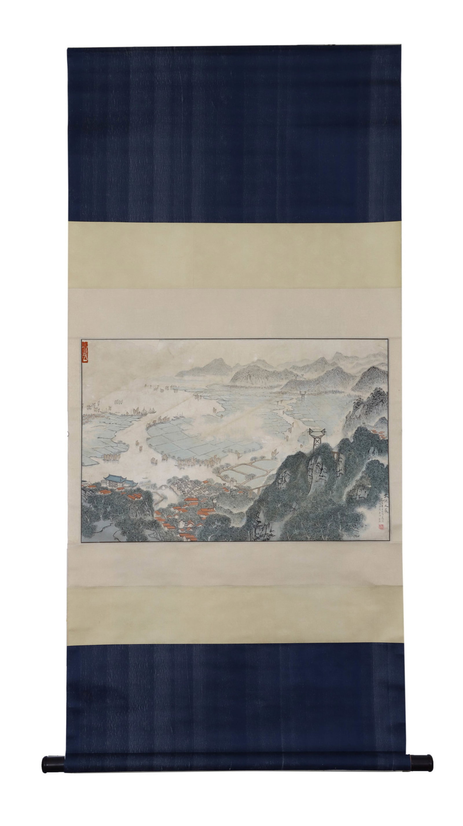 A Chinese Vertical Scroll Ink Painting of Landscape on Paper,Song Wenzhi: A Chinese Vertical Scroll Ink Painting of Landscape on Paper,Song Wenzhi,Size:(Without frame)17.7inx26.8in 一幅中国水墨山水画立轴,