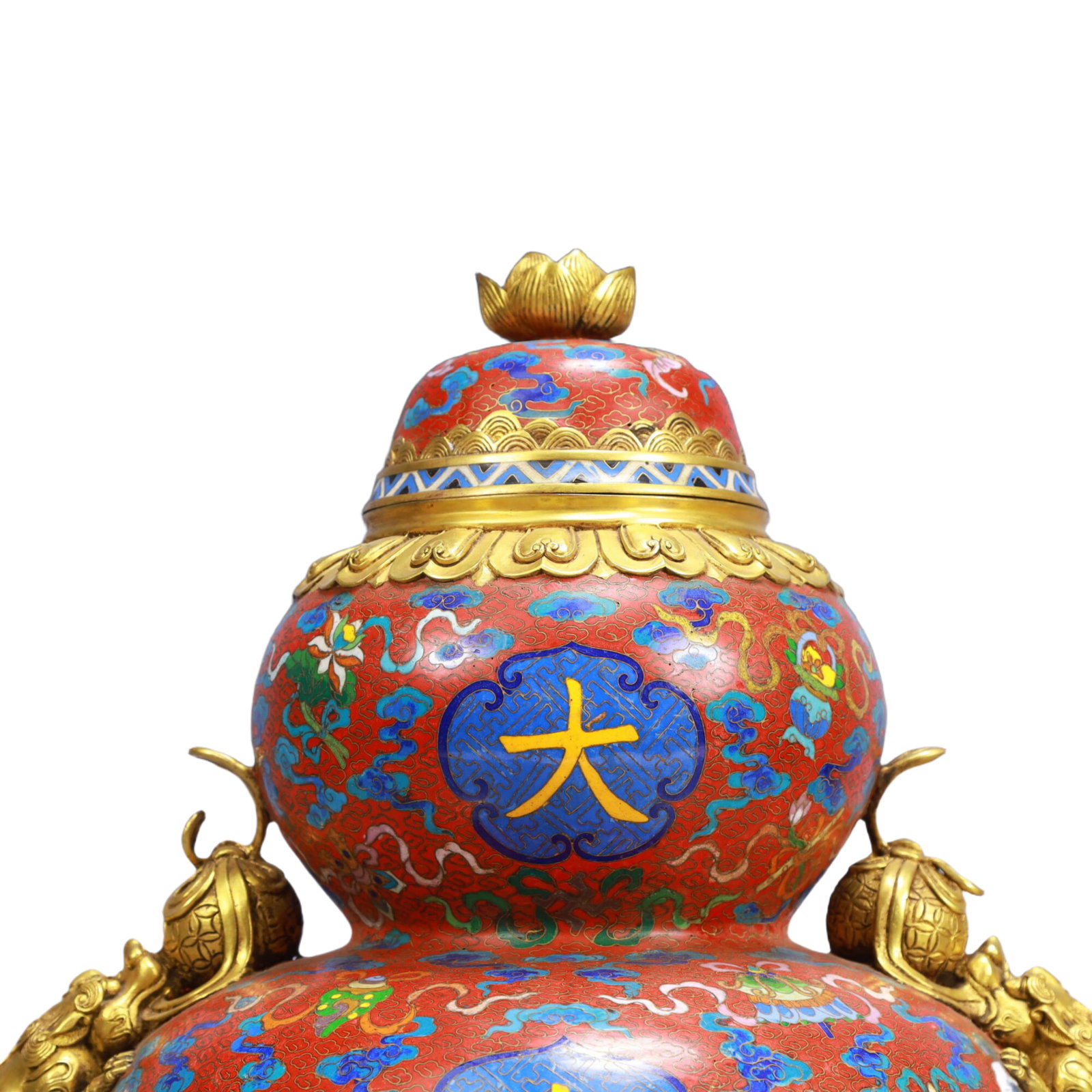 An Exquisite Cloisonne Auspicious Cloud and Bats Pattern Gourd-Shaped Bottle (1 of 11)