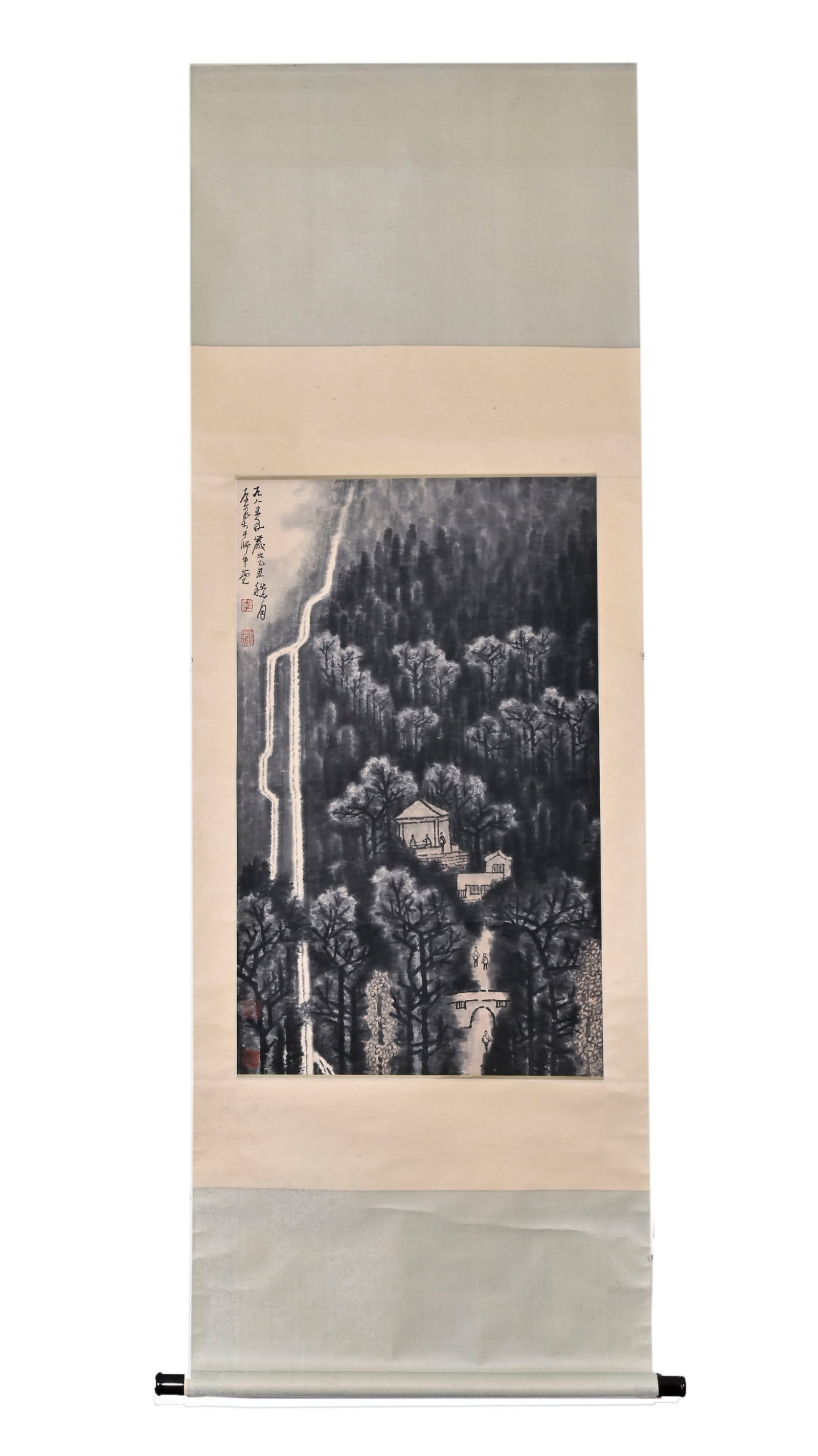 A Chinese Vertical Scroll Ink Painting of Landscape and Figure on Paper,Li Keran (1 of 9)