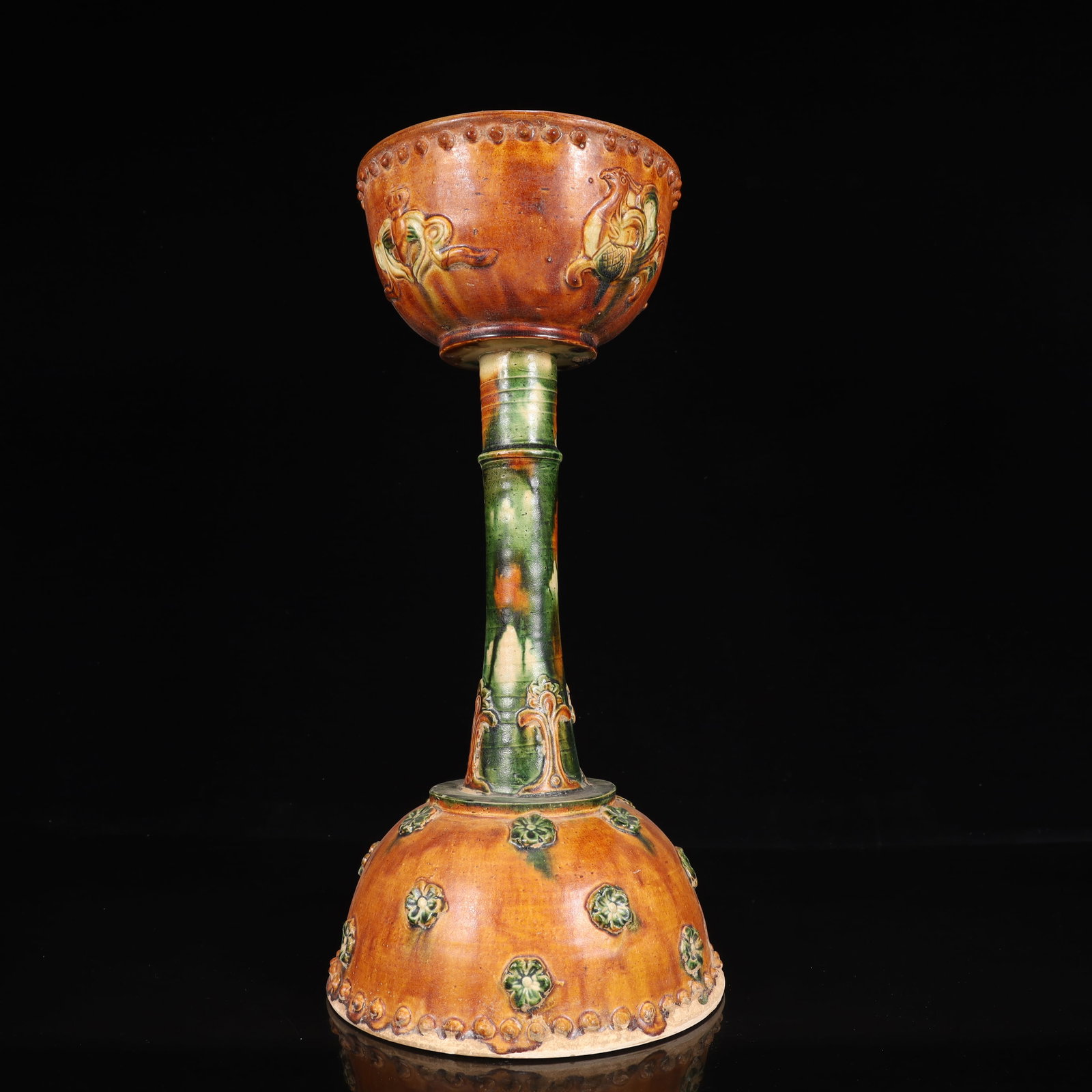 A Huge Tang Tri-Color Glazed Pottery Phoenix Pattern Candlestick (1 of 11)