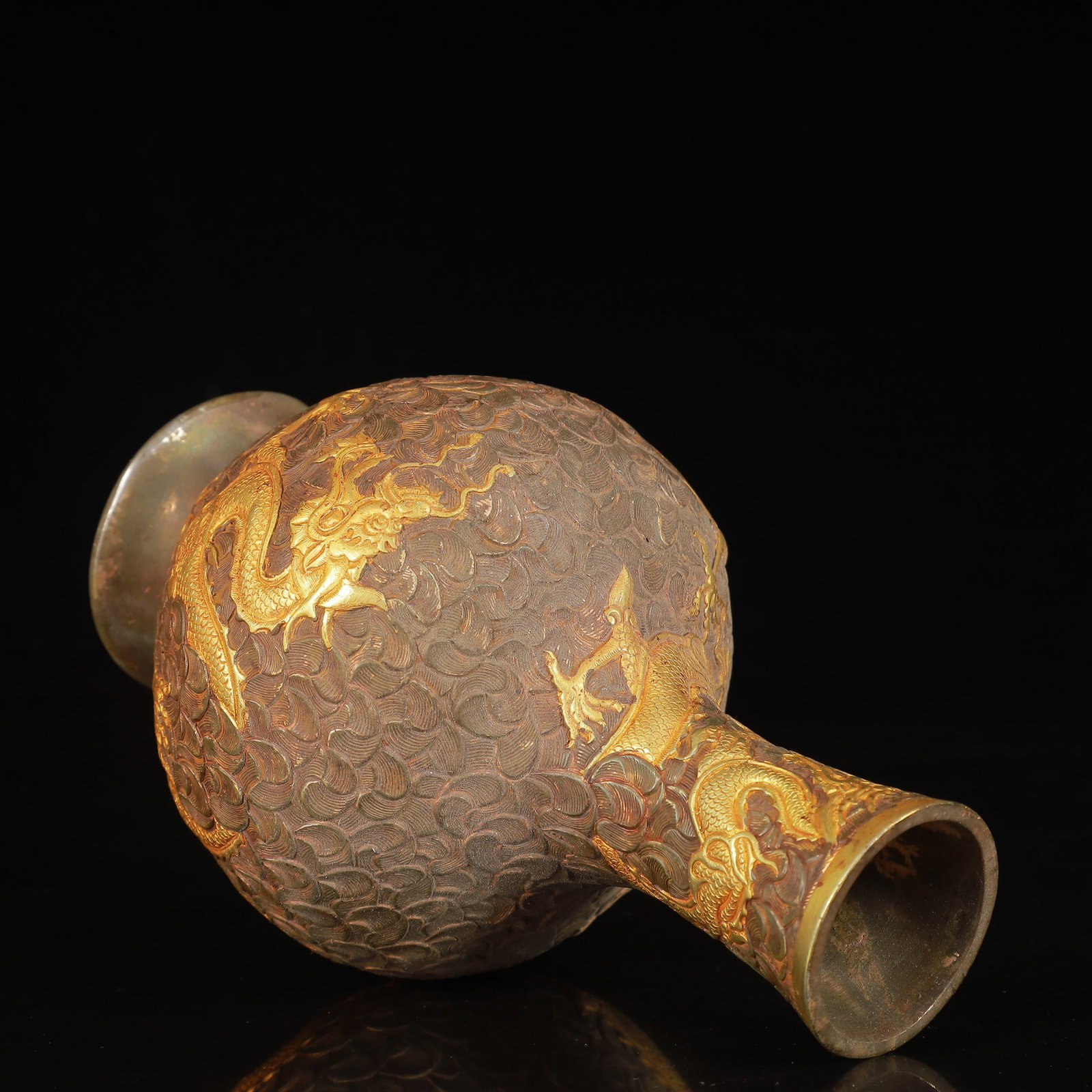 An Exquisite Gilt Silver Dragon Pattern Vase - 12