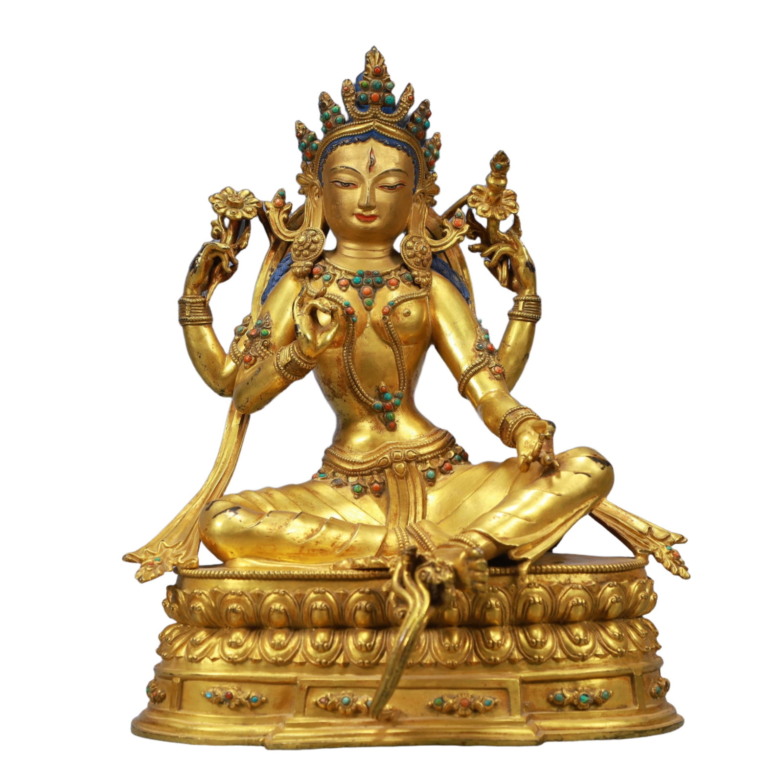 A Solemn Gilt Bronze Statue of Tara: A Solemn Gilt Bronze Statue of Tara,Ming Dynasty, China,Size:10.6inx7.9inx13.4in Weight:8400g 铜鎏金度母像,中国明代