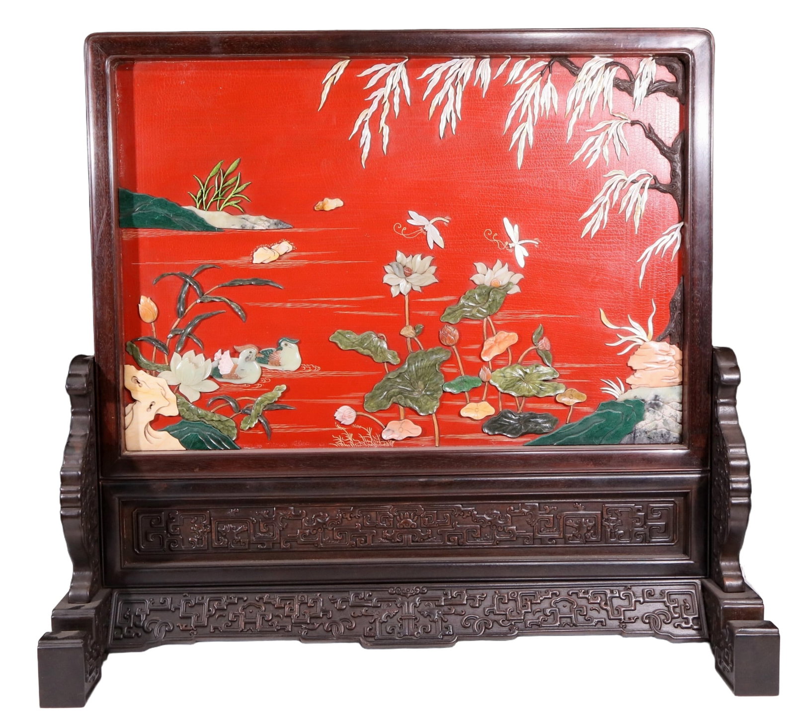 An exquisite zitanwood lacquered, gold-embedded, flower-and-bird pattern table screen (1 of 20)