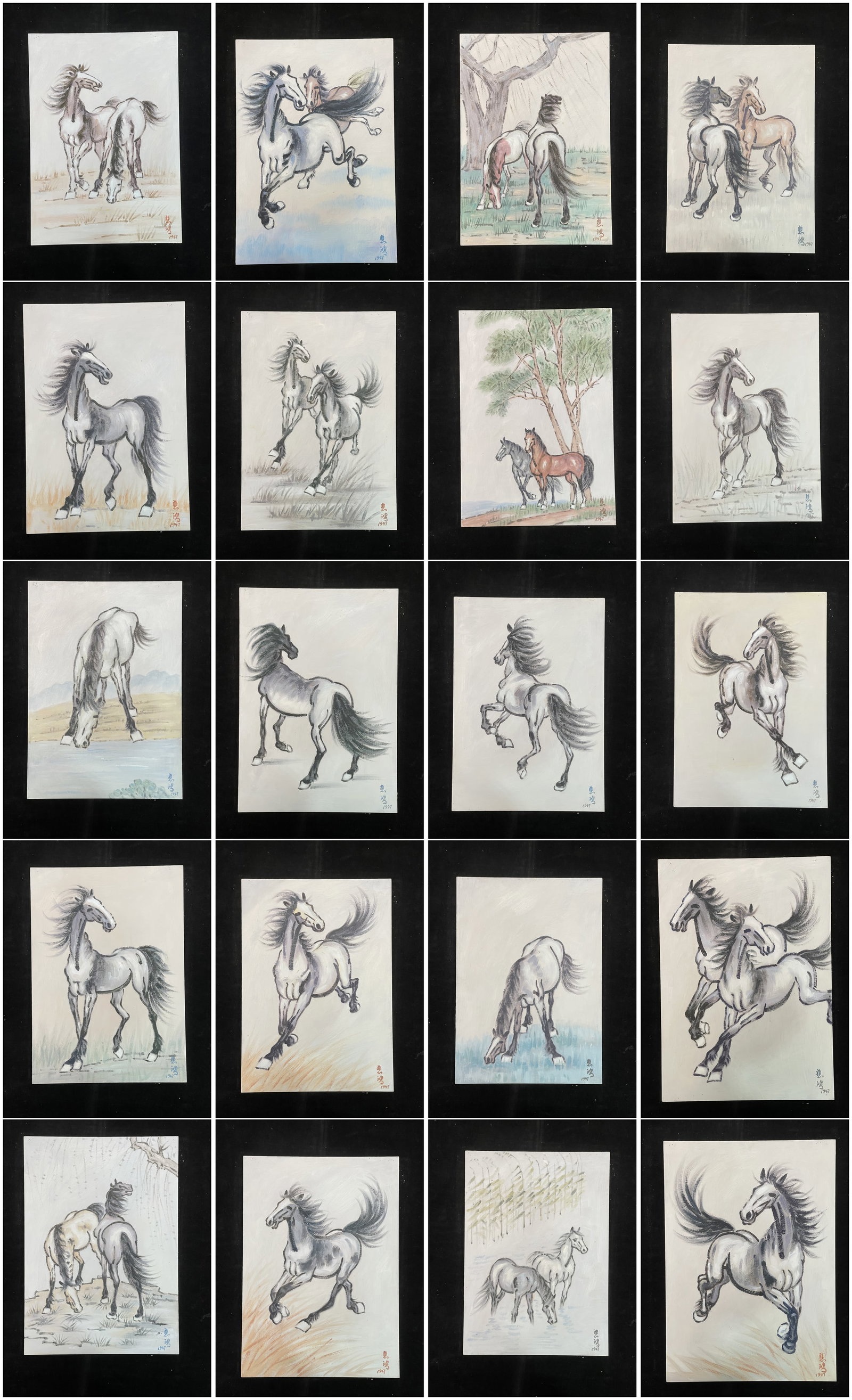 A Chinese Album Ink Oil Painting of Horse on Paper,Xu Beihong (1 of 20)