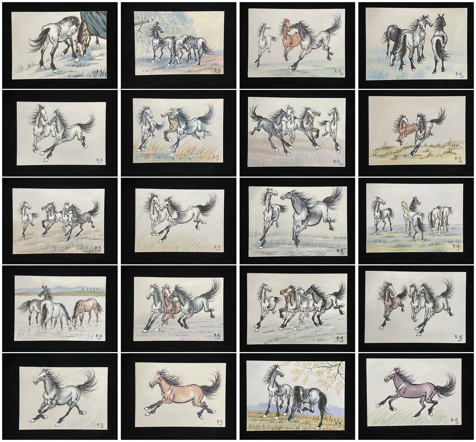 A Chinese Album Ink Oil Painting of Horse on Paper,Xu Beihong (1 of 20)