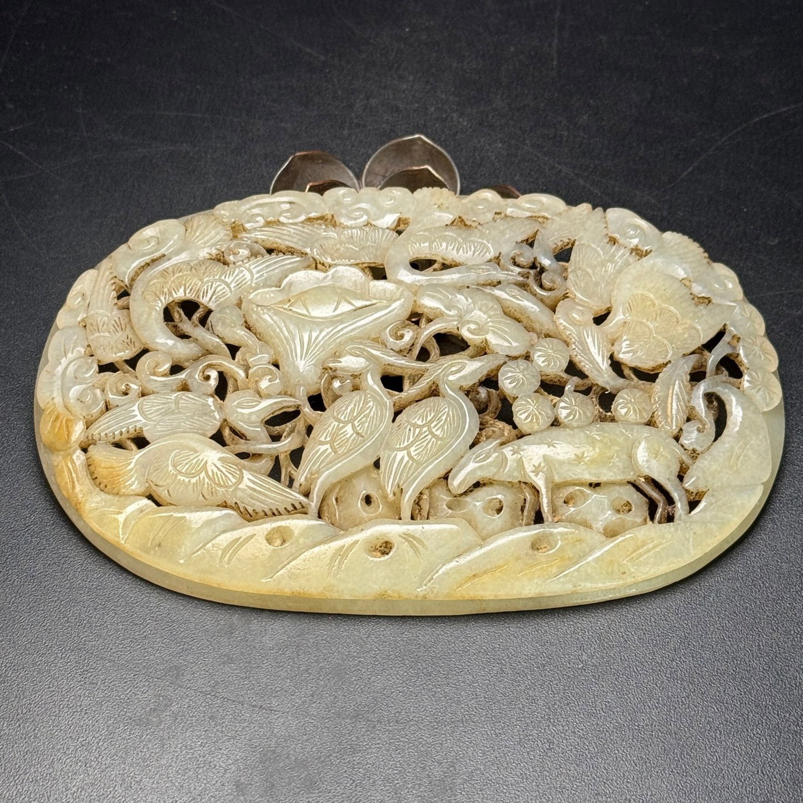 An Exquisite White Jade Hollow Deer Crane Pattern Pendant (1 of 7)