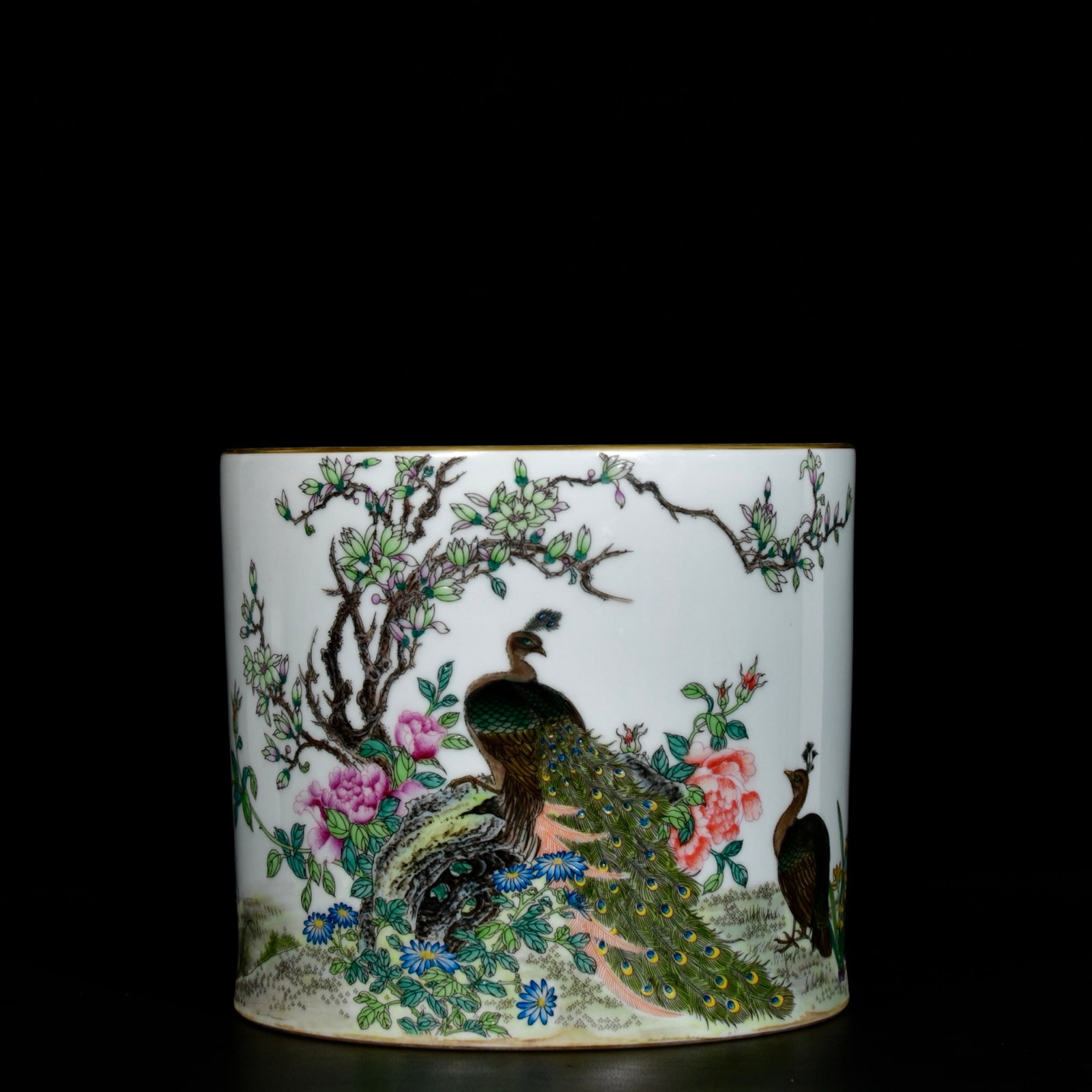 An Exquisite Enamel Peony and Peacock Pattern Brush Pot,With Poem (1 of 9)