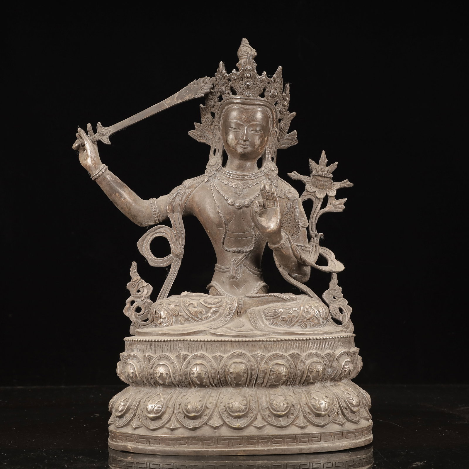 A Rare Silver-Plated Bronze Statue of Manjusri (1 of 12)