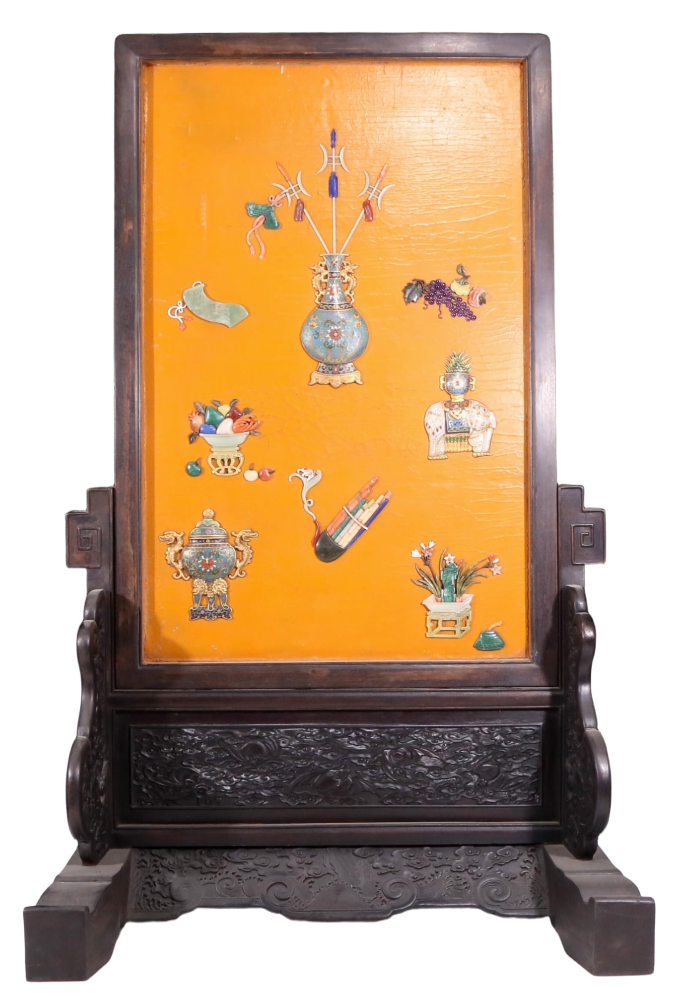 An exquisite zitanwood lacquered gold-embedded vase pattern table screen (1 of 19)