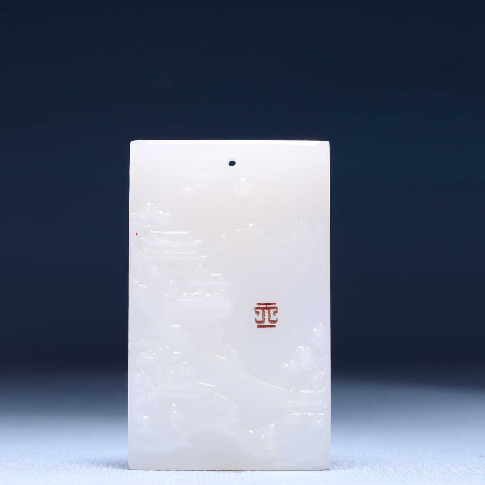 An Exquisite White Jade Landscape Pattern Pendant: An Exquisite White Jade Landscape Pattern Pendant,Size:1.6inx0.4inx2.6in,Weight:61.5g 白玉山水纹牌