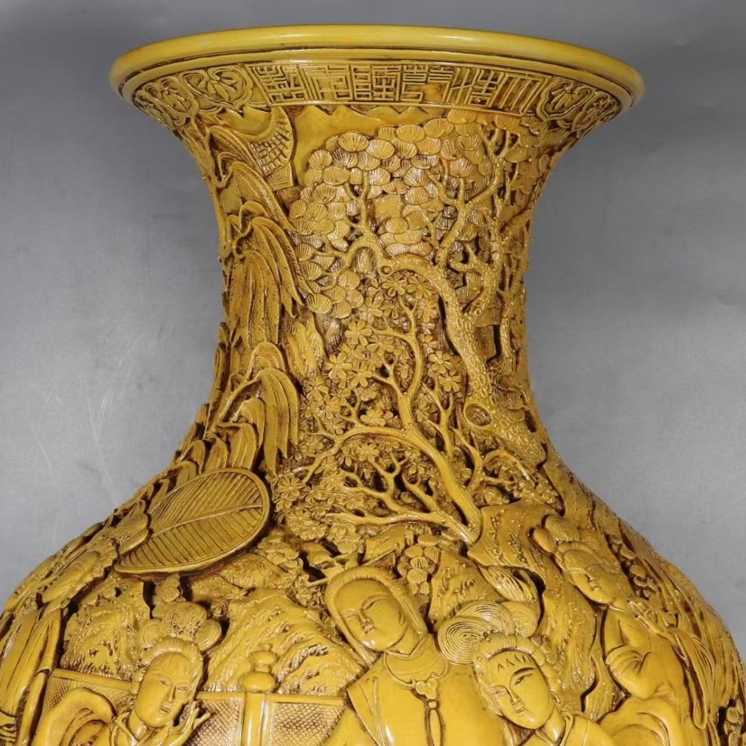 A Exquisite Yellow Glazed Figures Pattern Vase - 2