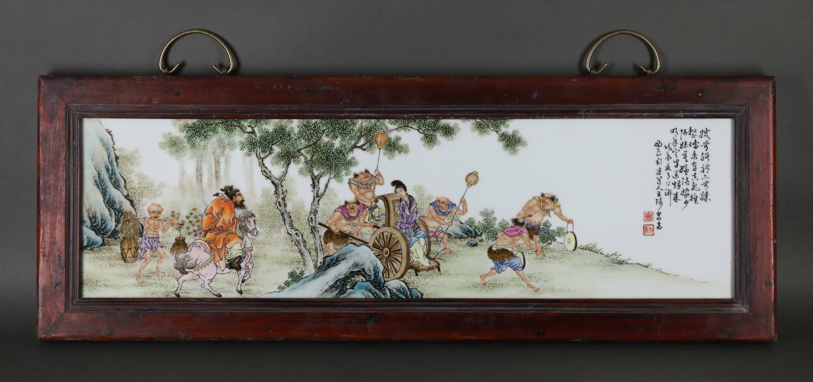 A Exquisite Famille Rose Figure Pattern Porcelain Plate: A Exquisite Famille Rose Figure Pattern Porcelain Plate,Republic of China ,Size:32.4inx11.7in 粉彩人物纹瓷板,民国