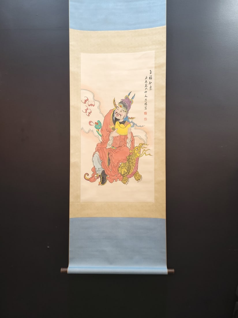 A Chinese Vertical Scroll Ink Painting of Figures on Paper: A Chinese Vertical Scroll Ink Painting of Figures on Paper,Republic of China,Xu Beihong,without frame size:19.3inx39in 