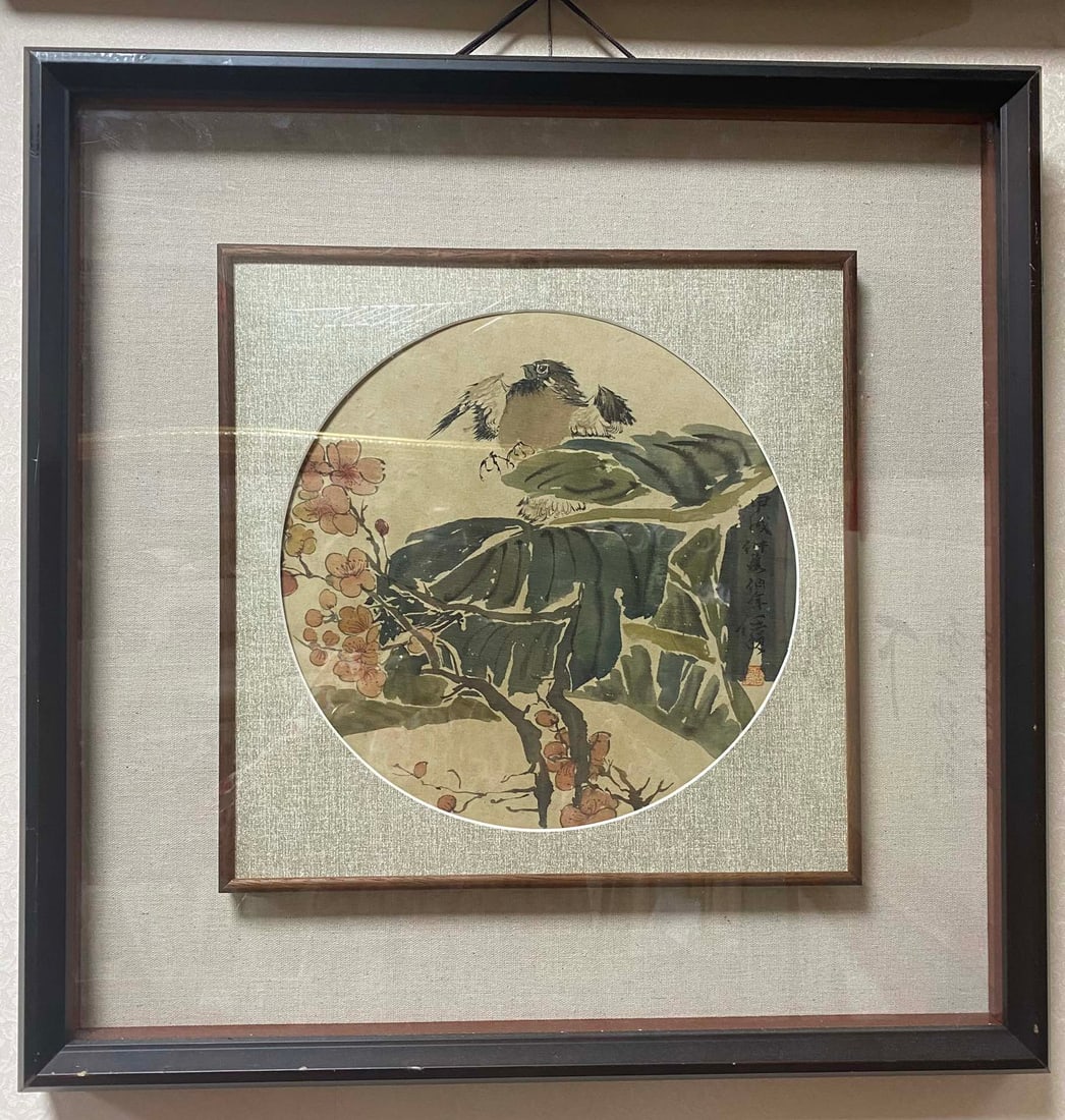 A Chinese Ink Painting of Flowers and Birds on Silk: A Chinese Ink Painting of Flowers and Birds on Silk,Qing Dynasty, China,Ren Bonian,withoutframesize:10.6in 