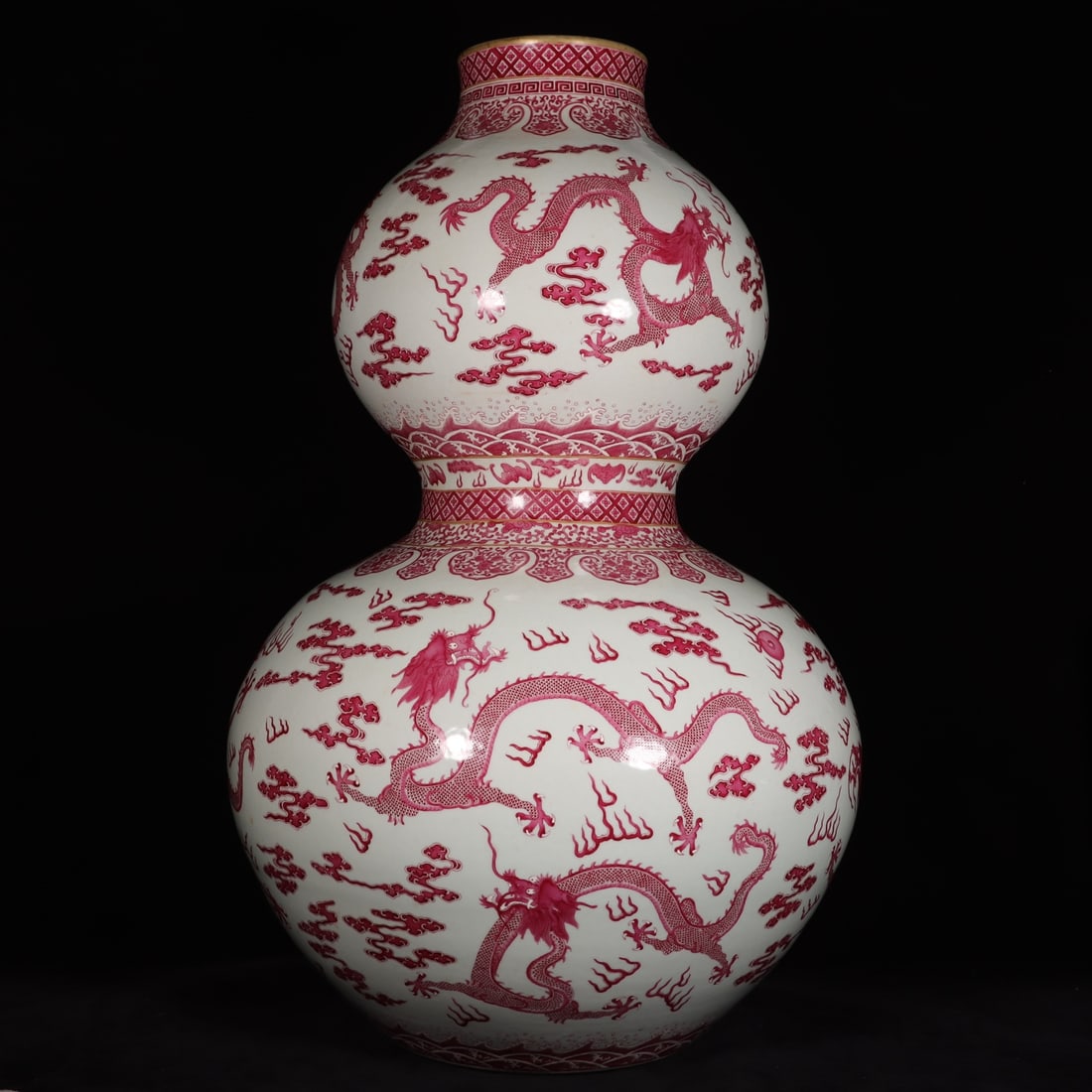 A Exquisite Ruby Red Dragon Pattern Gourd-Shaped Vase - 5