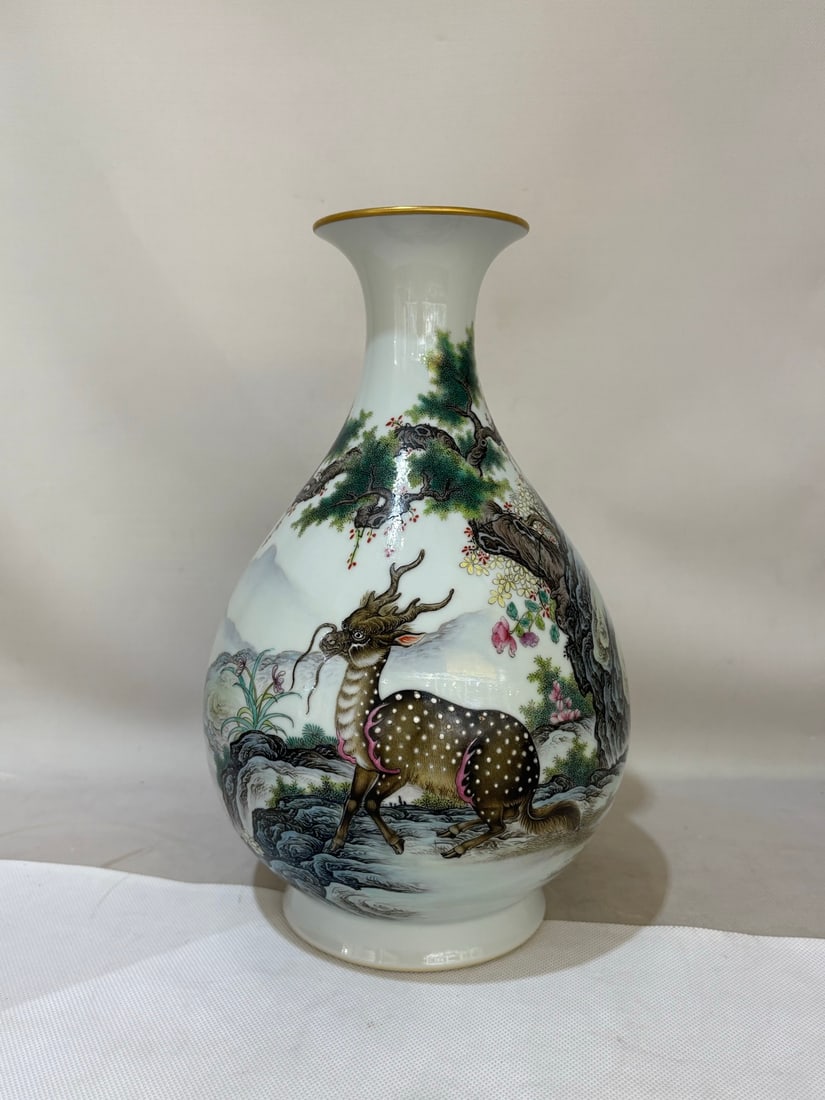 A Exquisite Famille-Rose Kylin Pattern Vase: A Exquisite Famille-Rose Kylin Pattern Vase,Qing Dynasty, China,Yongzheng Six-character Mark,Size:11.8inx7.5in 