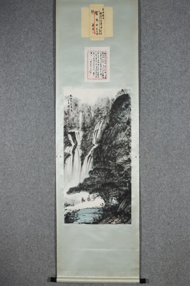 A Chinese Vertical Scroll Ink Painting of Landscape on Paper: A Chinese Vertical Scroll Ink Painting of Landscape on Paper,Modern Time of China,Fu Baoshi,without frame size:39inx19.7in 