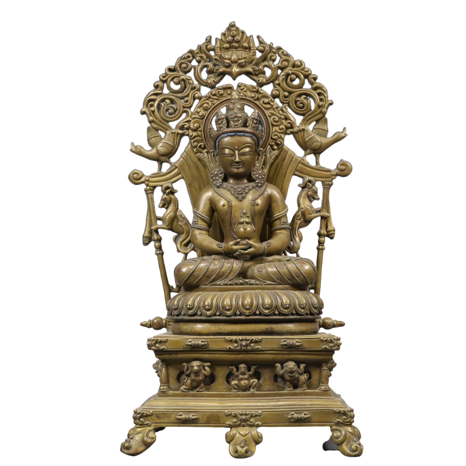 A Solemn Gilt Bronze Statue of Avalokitesvara, With Inscription: A Solemn Gilt Bronze Statue of Avalokitesvara, With Inscription, Ming Dynasty, China, Size:9.4inx6.7inx18.5in, Weight:9600g 铜鎏金观音像,带铭文,&#