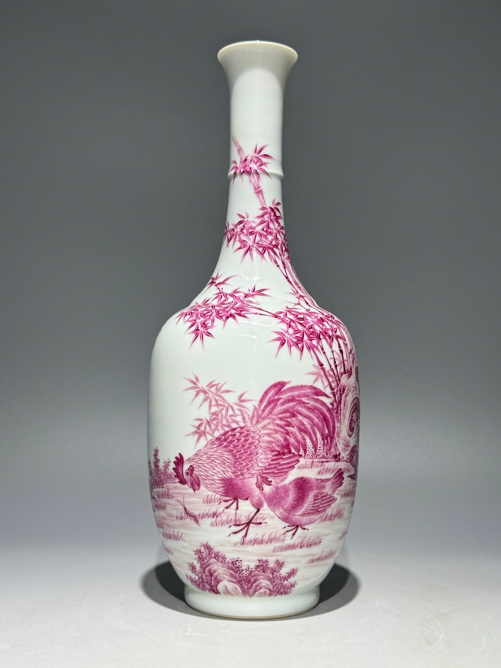 An Exquisite Ruby red-Glazed Rooster and Bamboo Pattern Vase,With Poem (1 of 9)