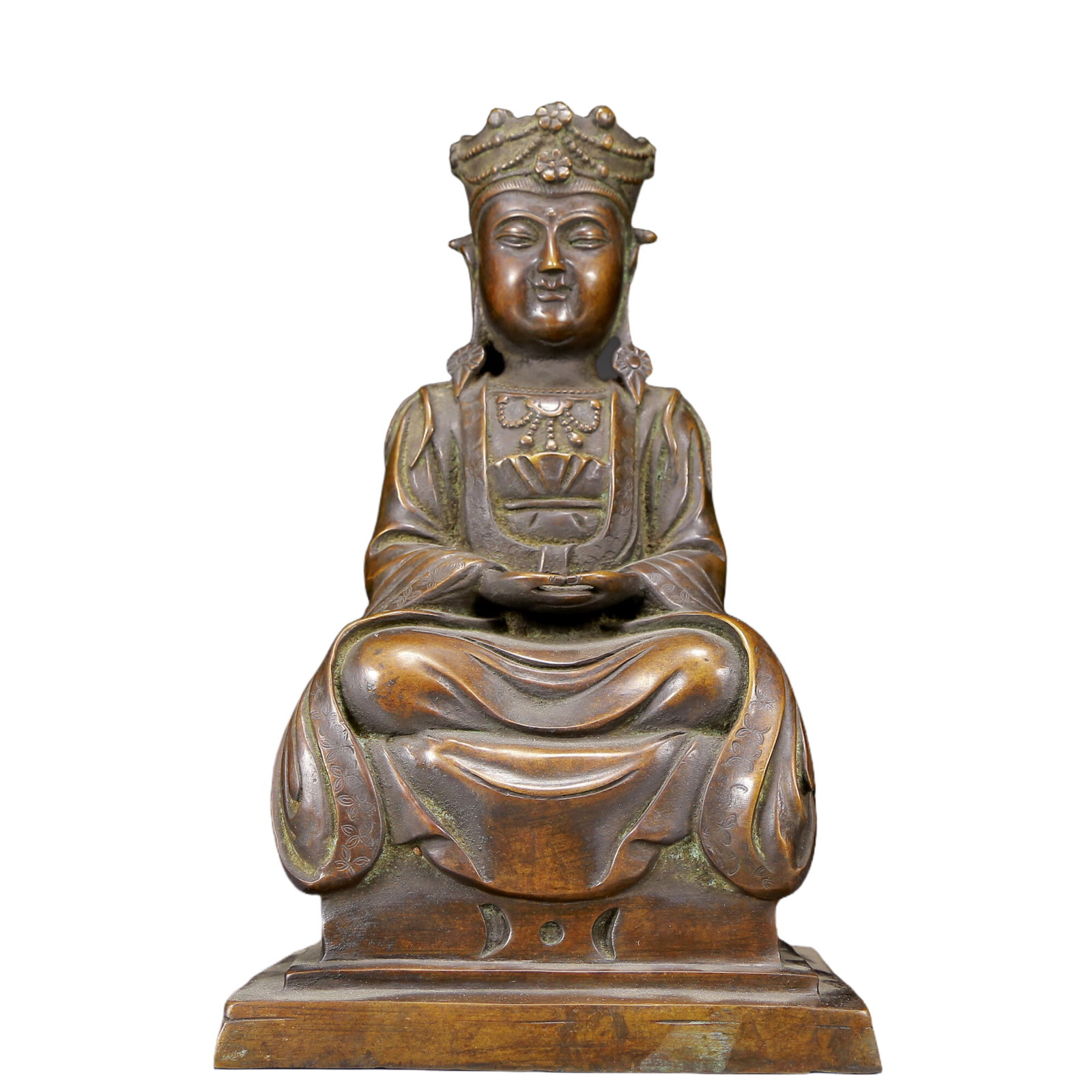 A Solemn Bronze Statue of Avalokitesvara: A Solemn Bronze Statue of Avalokitesvara,Ming Dynasty, China,Size:6.7inx5.1inx11.8in,Weight:3940g 铜观音像，明代