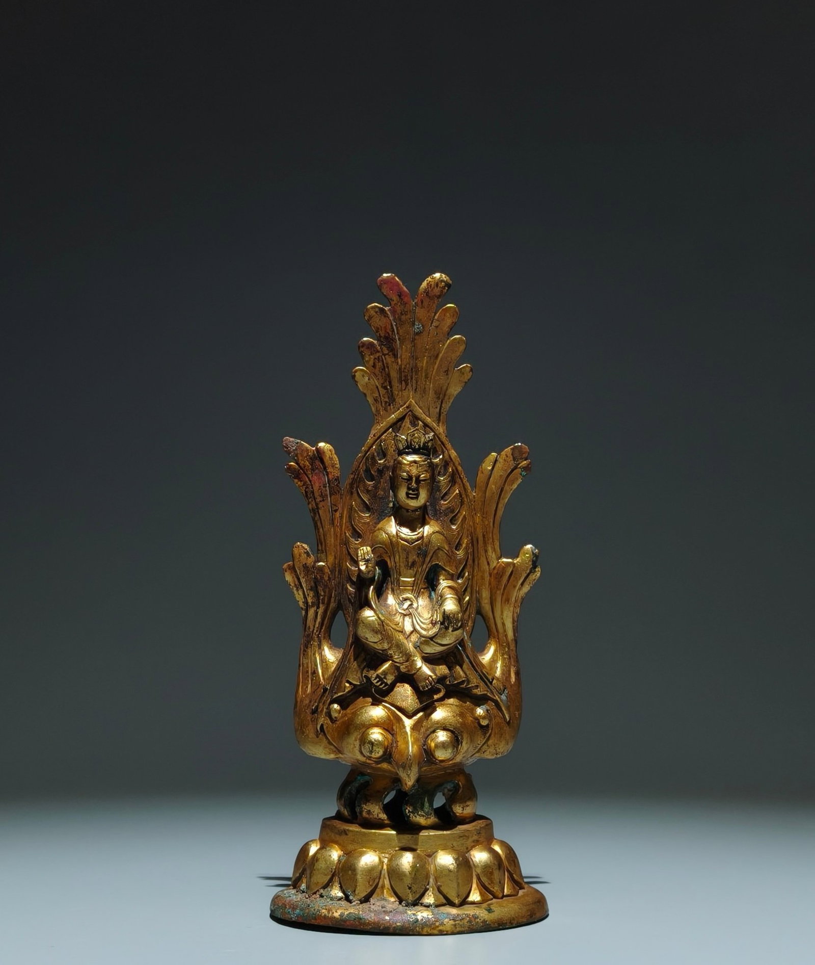 A Solemn Gilt Bronze Statue of Bodhisattva,With Inscription: A Solemn Gilt Bronze Statue of Bodhisattva,With Inscription,N.Qi,China,Size:9.4inx3.9inx3.1in 铜鎏金菩萨像,带铭文,中国北齐