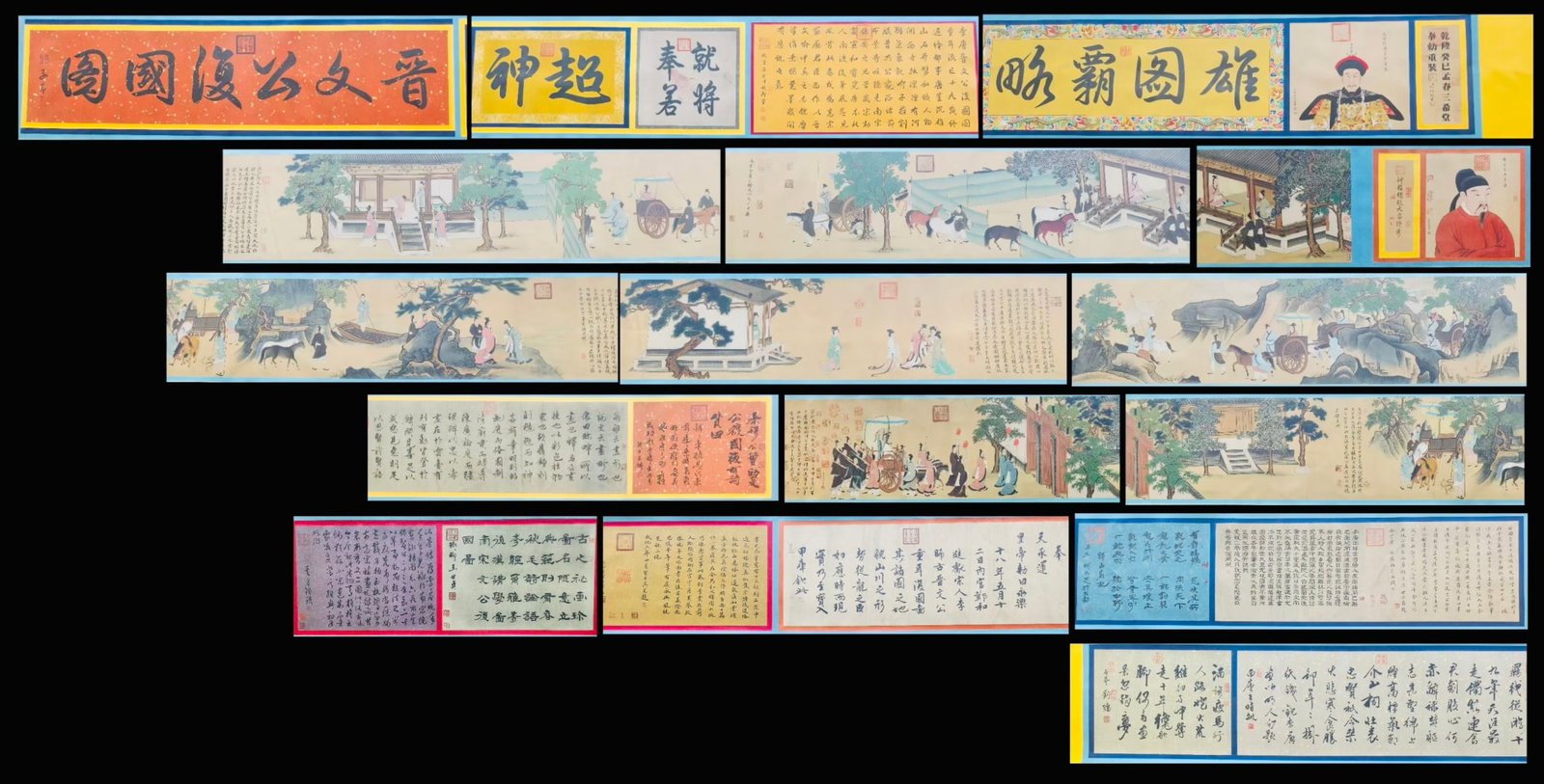 A Chinese Hand Scroll Ink Painting of Character and Story on Silk,Li Tang: A Chinese Hand Scroll Ink Painting of Character and Story on Silk,Li Tang,Size:(Without frame)539.4inx19.7in,(Total)1224.4in