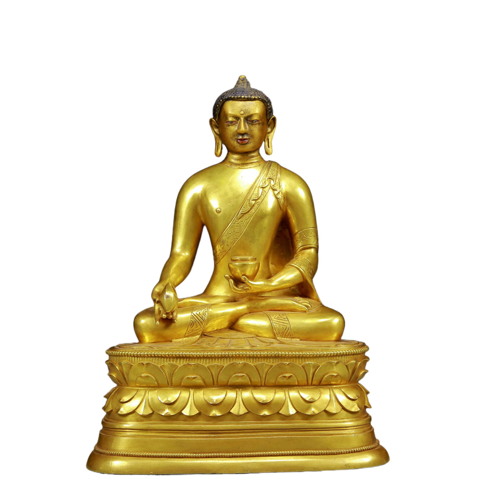 A Solemn Gilt Bronze Statue of Sakyamuni: A Solemn Gilt Bronze Statue of Sakyamuni,Ming Dynasty, China,Size:8.3inx5.5inx11in,Weight:5325g 铜鎏金释迦摩尼像，明代