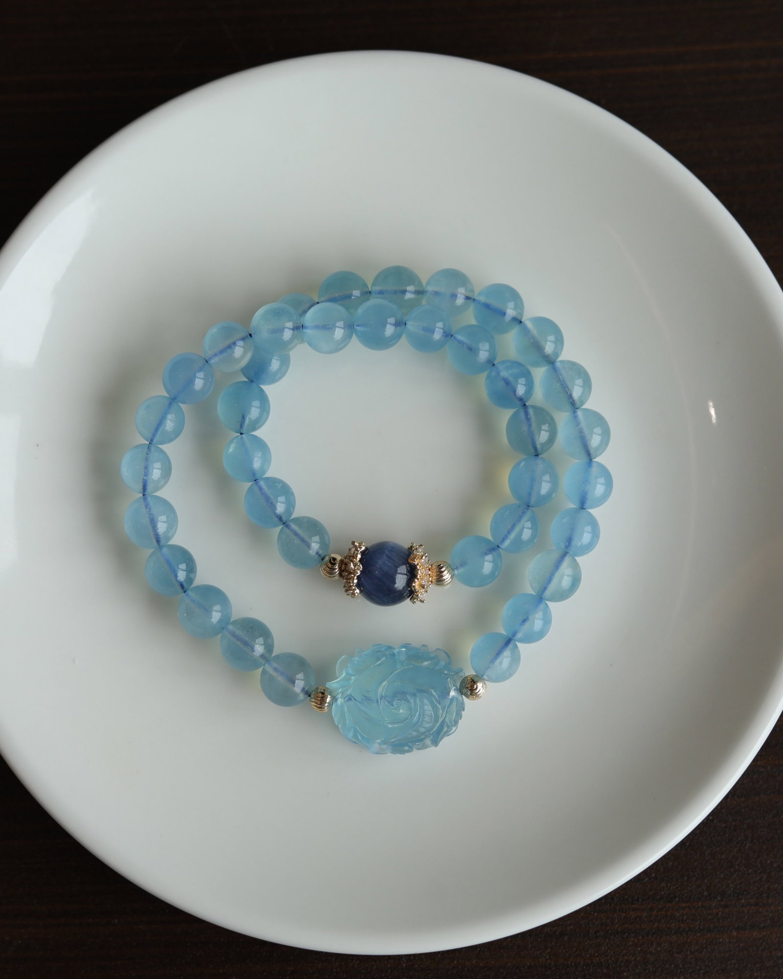 An Exquisite Aquamarine Bracelets,Inlaid Gems: An Exquisite Aquamarine Bracelets,Inlaid Gems,Size:9mm 海蓝宝手链,嵌宝石