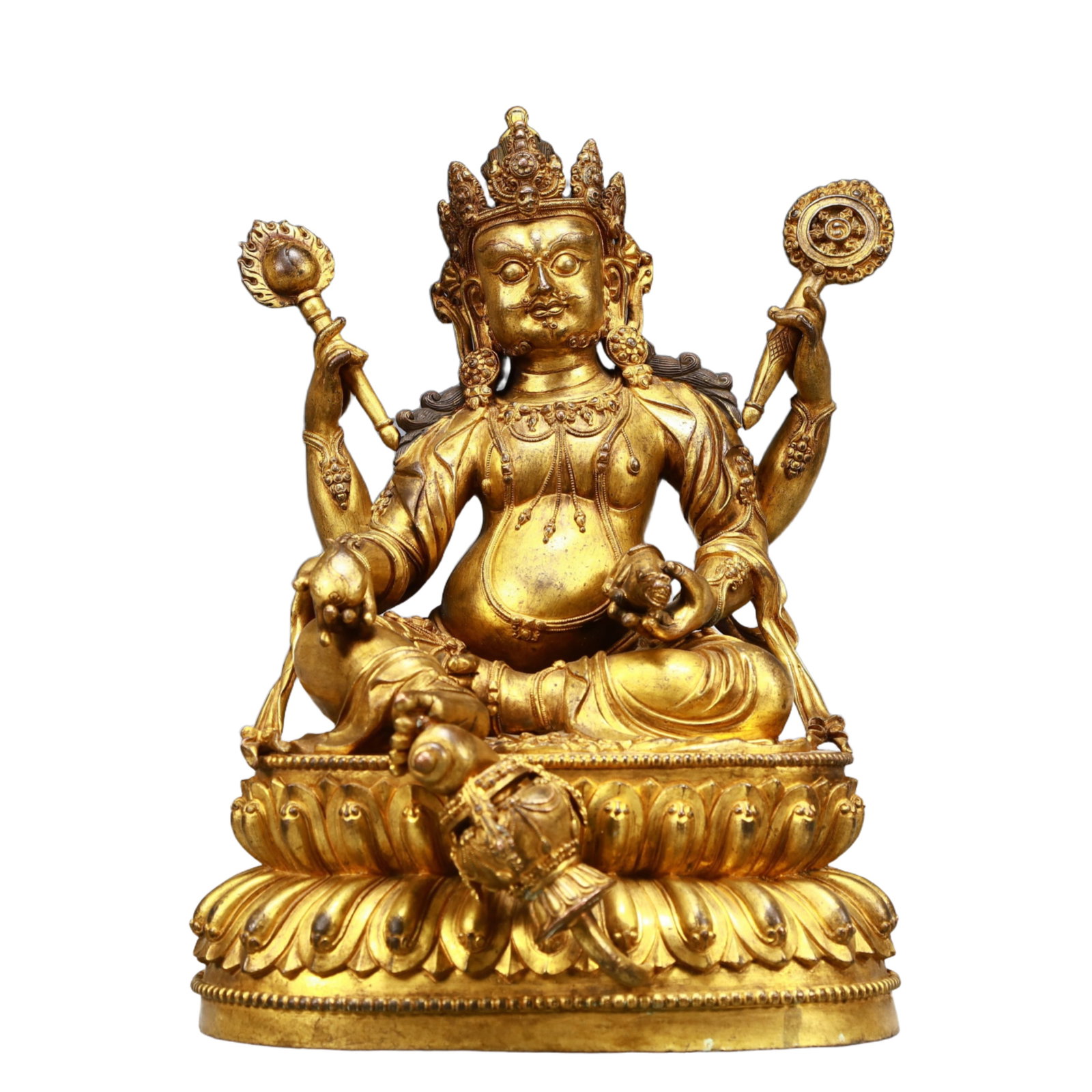 A Solemn Gilt Bronze Statue of Mammon: A Solemn Gilt Bronze Statue of Mammon,Ming Dynasty, China,Yongle Six-character Mark,Size:7.9inx7.7inx13.4in,Weight:9450g 铜鎏金财神像,中国明ߣ