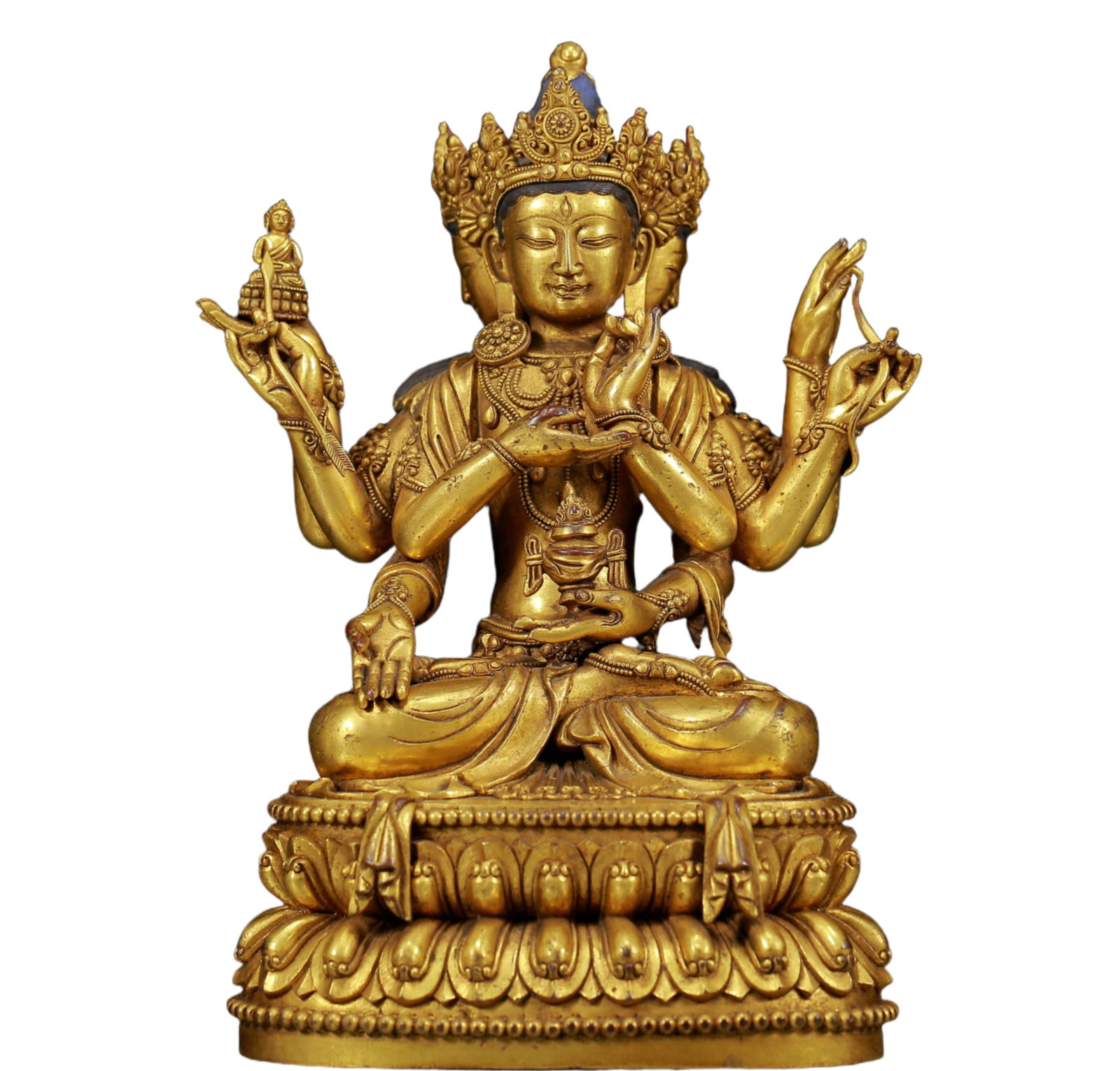 A Solemn Gilt Bronze Statue of Gautama’s Mother: A Solemn Gilt Bronze Statue of Gautama’s Mother,Ming Dynasty, China,Yongle Six-character Mark,Size: 5.5inx3.9inx9.1in,Weight:2770g 铜鎏金佛母像，明