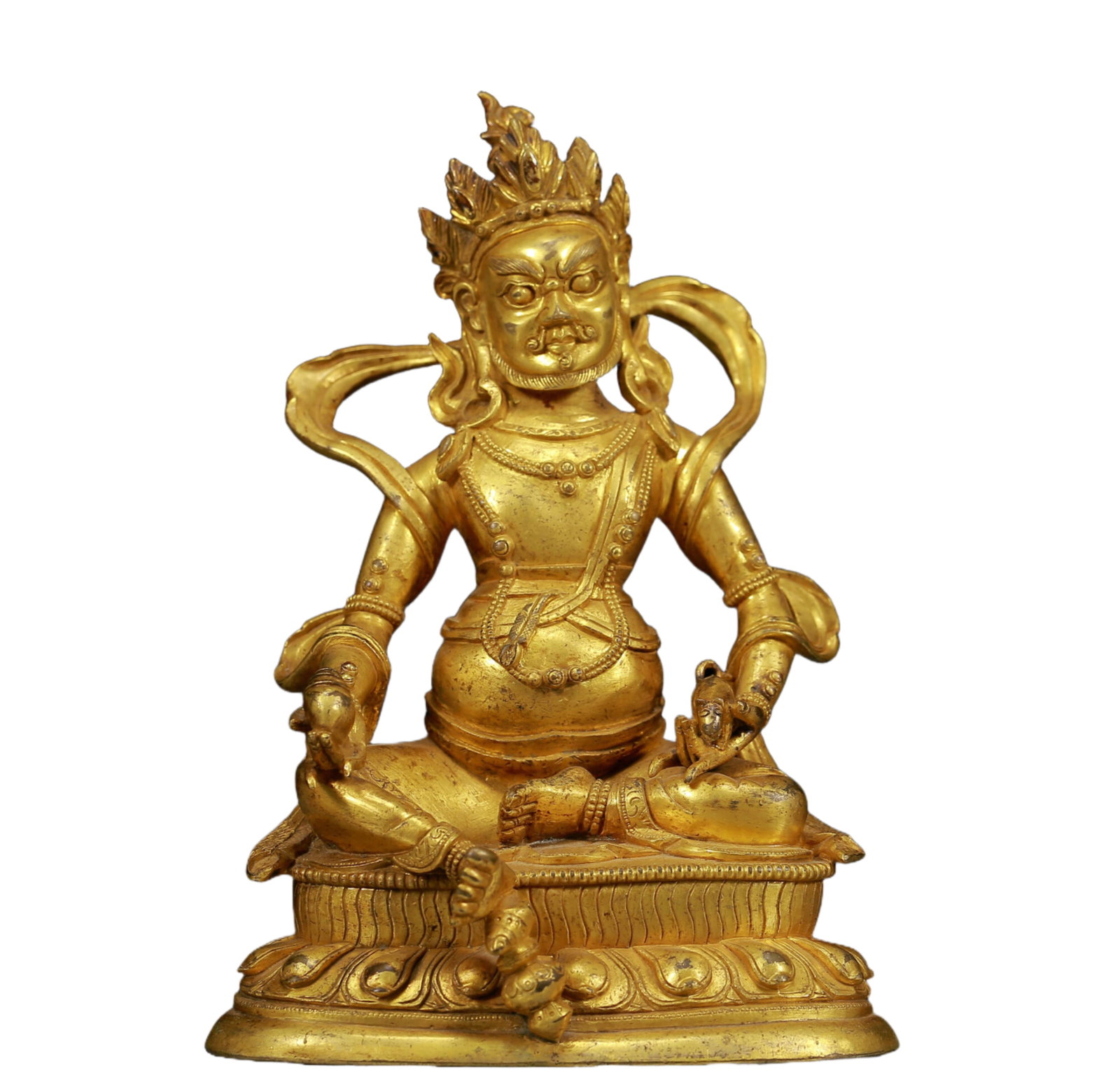 A Solemn Gilt Bronze Statue of Mammon: A Solemn Gilt Bronze Statue of Mammon,Ming Dynasty, China,Size: 4.7inx3.7inx6.7in,Weight:1285g 铜鎏金财神像，明代