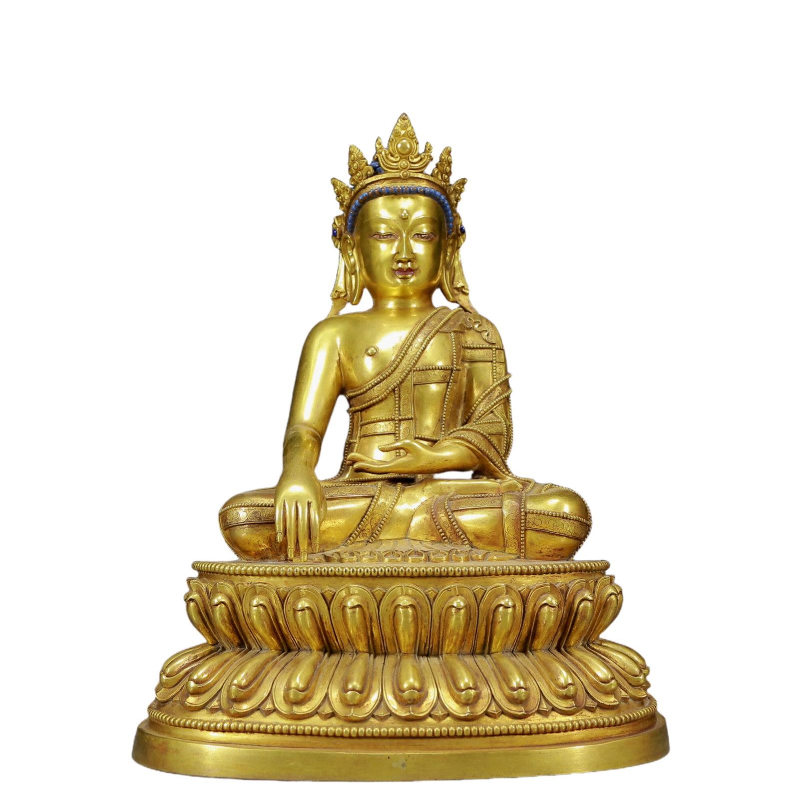 A Solemn Gilt Bronze Statue of Sakyamuni: A Solemn Gilt Bronze Statue of Sakyamuni,Ming Dynasty, China,Size:10.2inx7.9inx13.8in,Weight:8170g 铜鎏金释迦摩尼像，明代