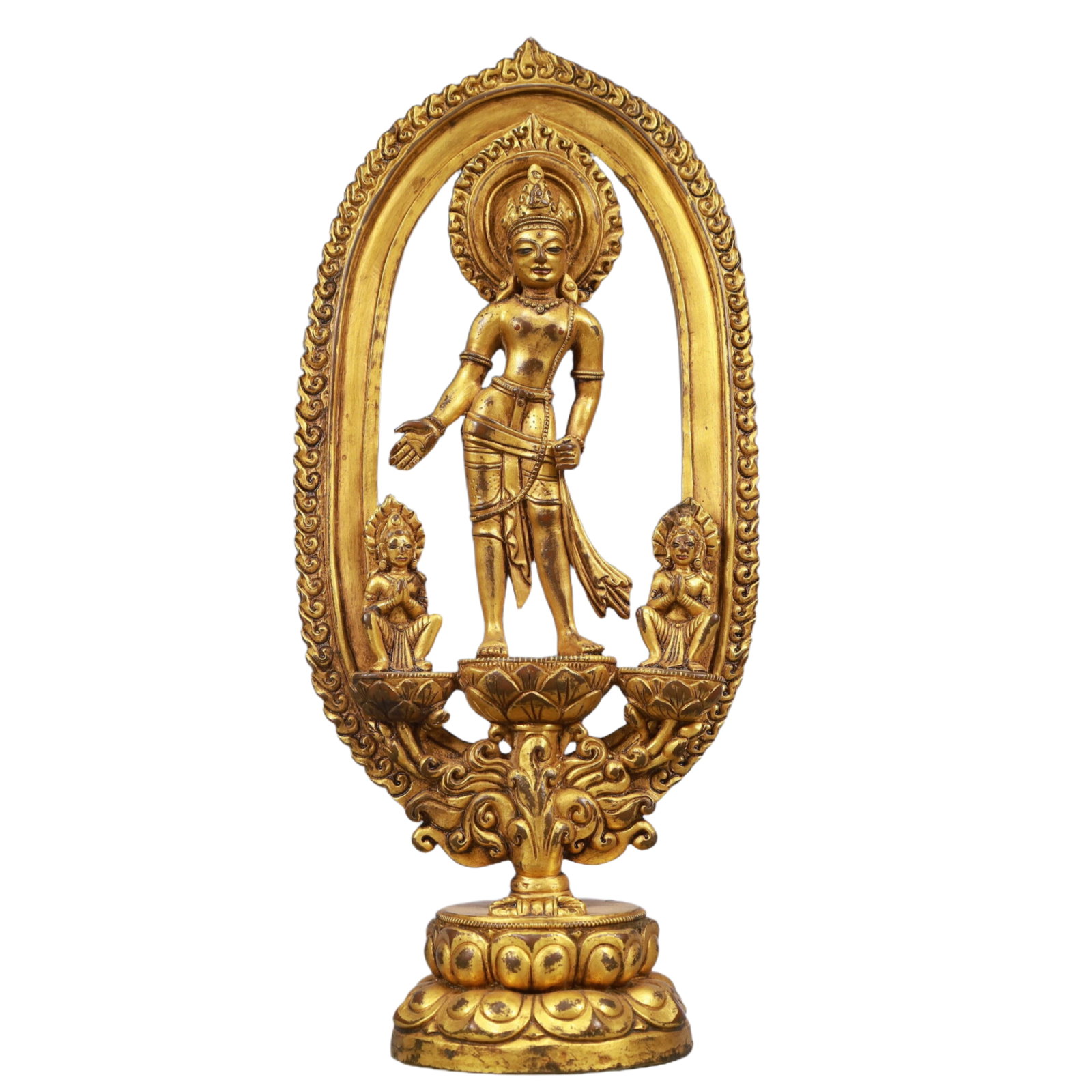 A Solemn Gilt Bronze Statue of Vajrasattva: A Solemn Gilt Bronze Statue of Vajrasattva, Qing Dynasty, China, Qianlong Mark, Size:4.7inx2.8inx10.2in, Weight:1050g 铜鎏金金刚萨陲像,中国&