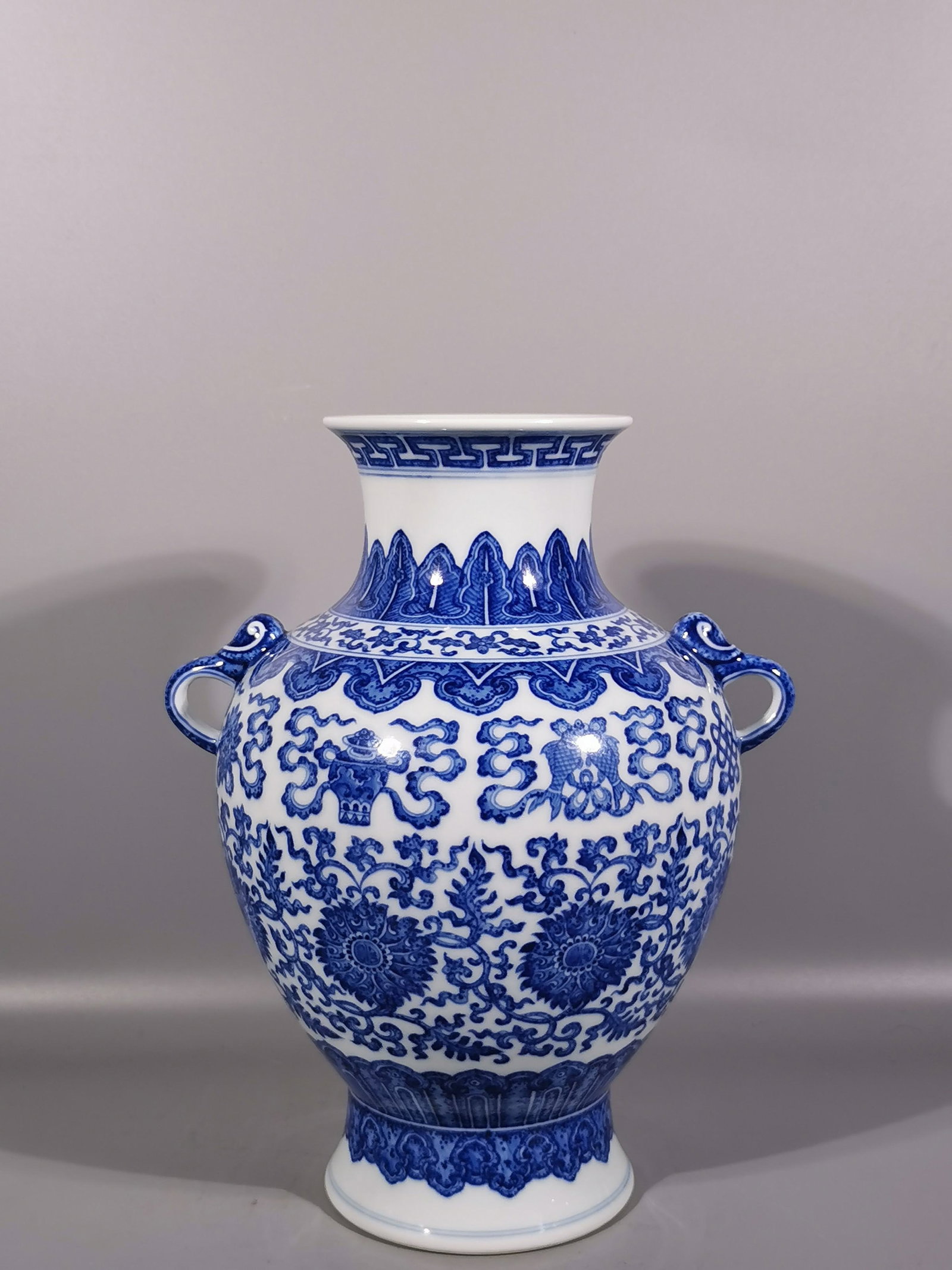 An Exquisite Blue and White Lotus and Eight Treasures Pattern Double-Ears Vase (1 of 9)