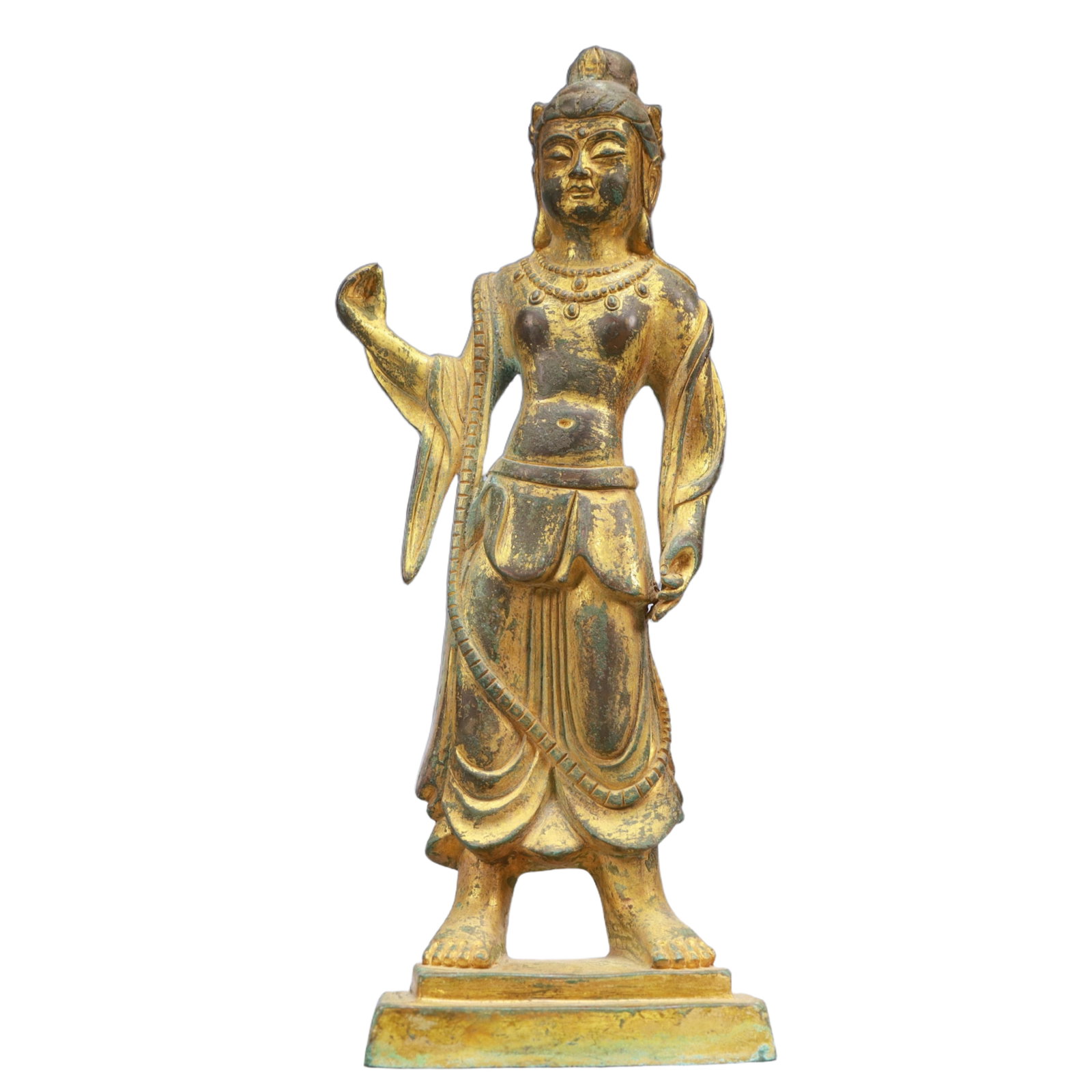 A Solemn Gilt Bronze Statue of Bodhisattva: A Solemn Gilt Bronze Statue of Bodhisattva,Qing Dynasty, China,Size:3.5inx2.6inx9.8in,Weight:1000g 铜鎏金菩萨像,中国清代
