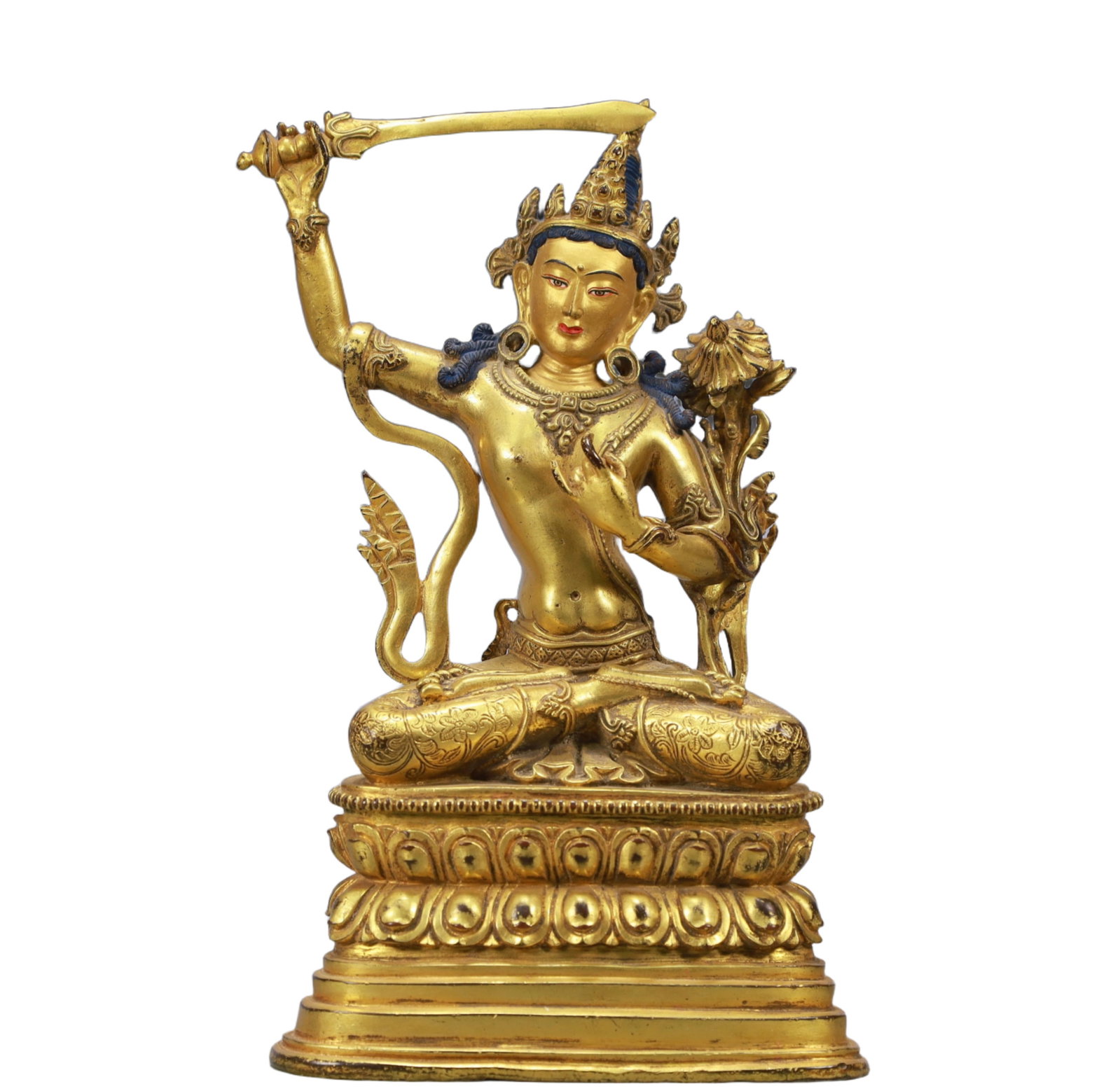 A Solemn Gilt Bronze Statue of Manjusri: A Solemn Gilt Bronze Statue of Manjusri,Ming Dynasty, China,Size:5.9inx3.9inx10.2in Weight:2000g 铜鎏金文殊菩萨像,中国明代