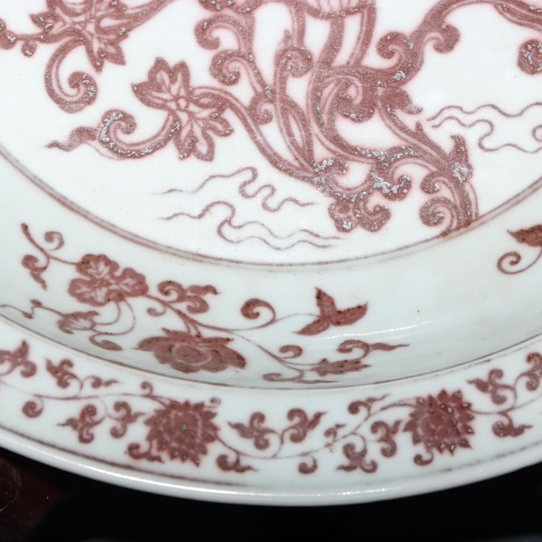 A Exquisite Underglaze-Red Lotus Pattern Plate - 5