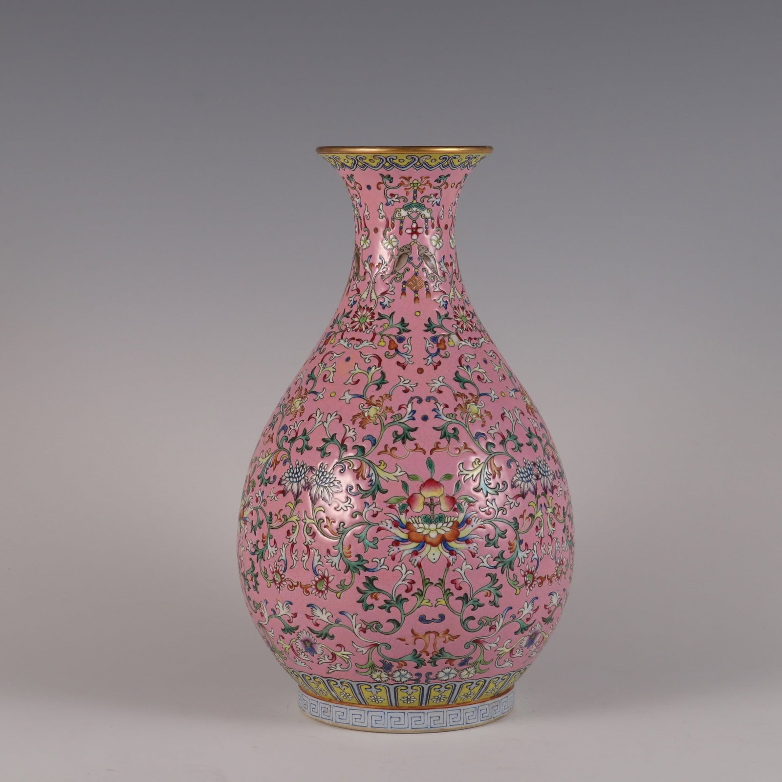 A Exquisite Turquoise-Glazed Ground Famille-Rose Lotus Pattern Vase (1 of 8)