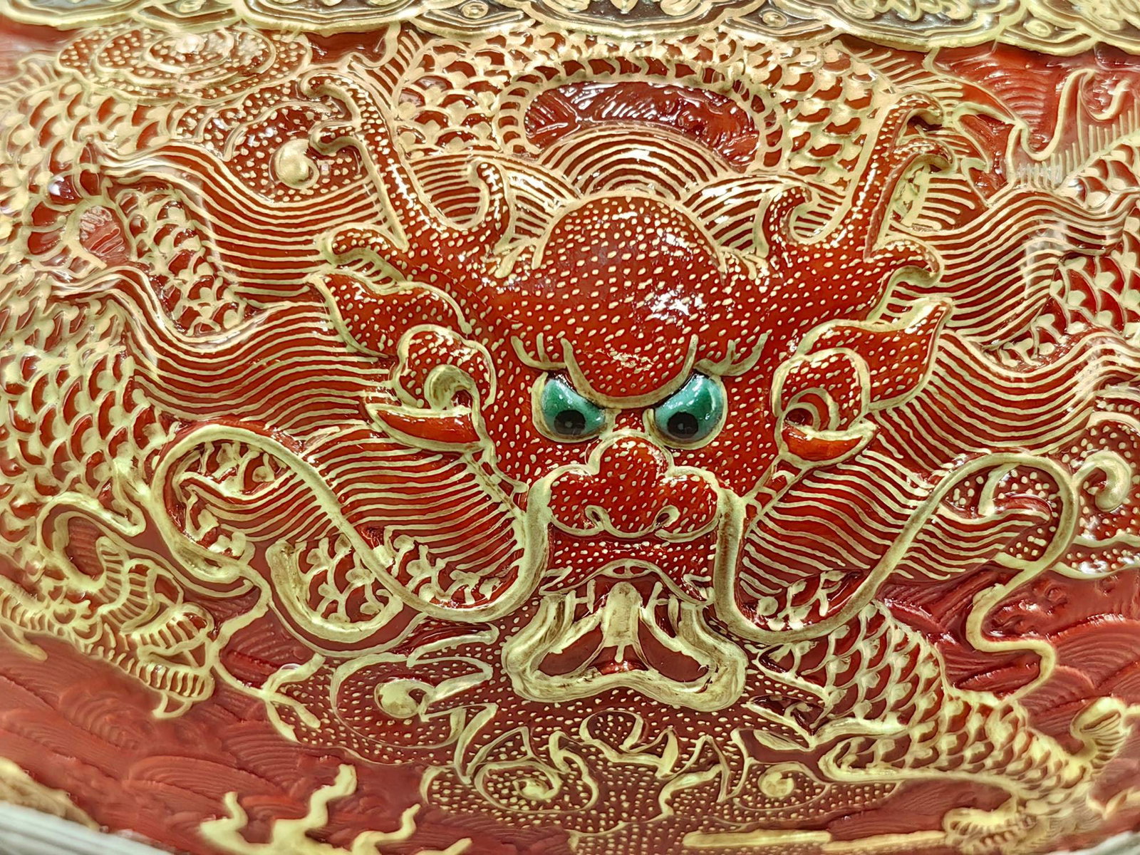A Exquisite Iron-Red Painted Gold Dragon Pattern Brush Washer - 6
