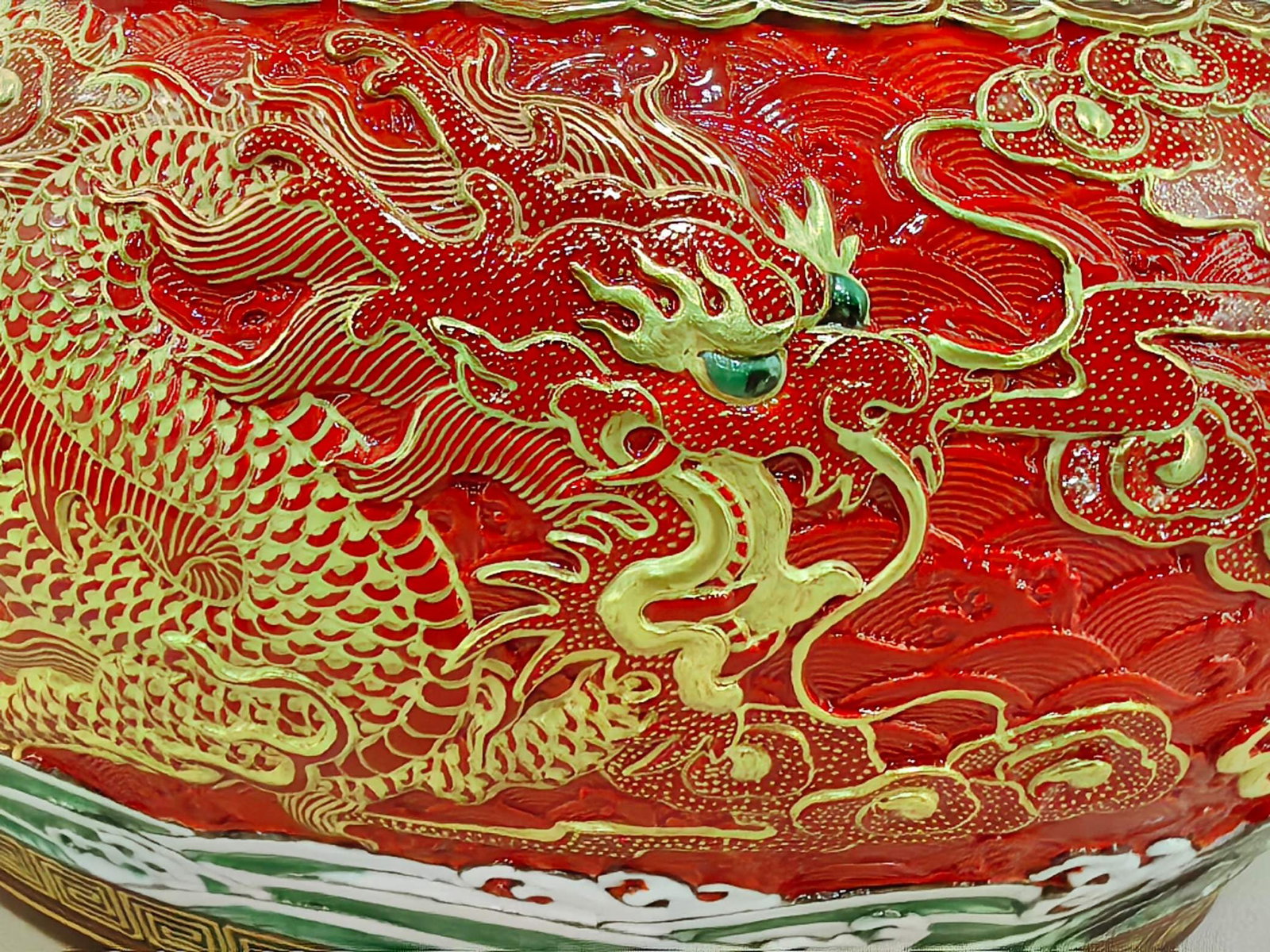 A Exquisite Iron-Red Painted Gold Dragon Pattern Brush Washer - 7