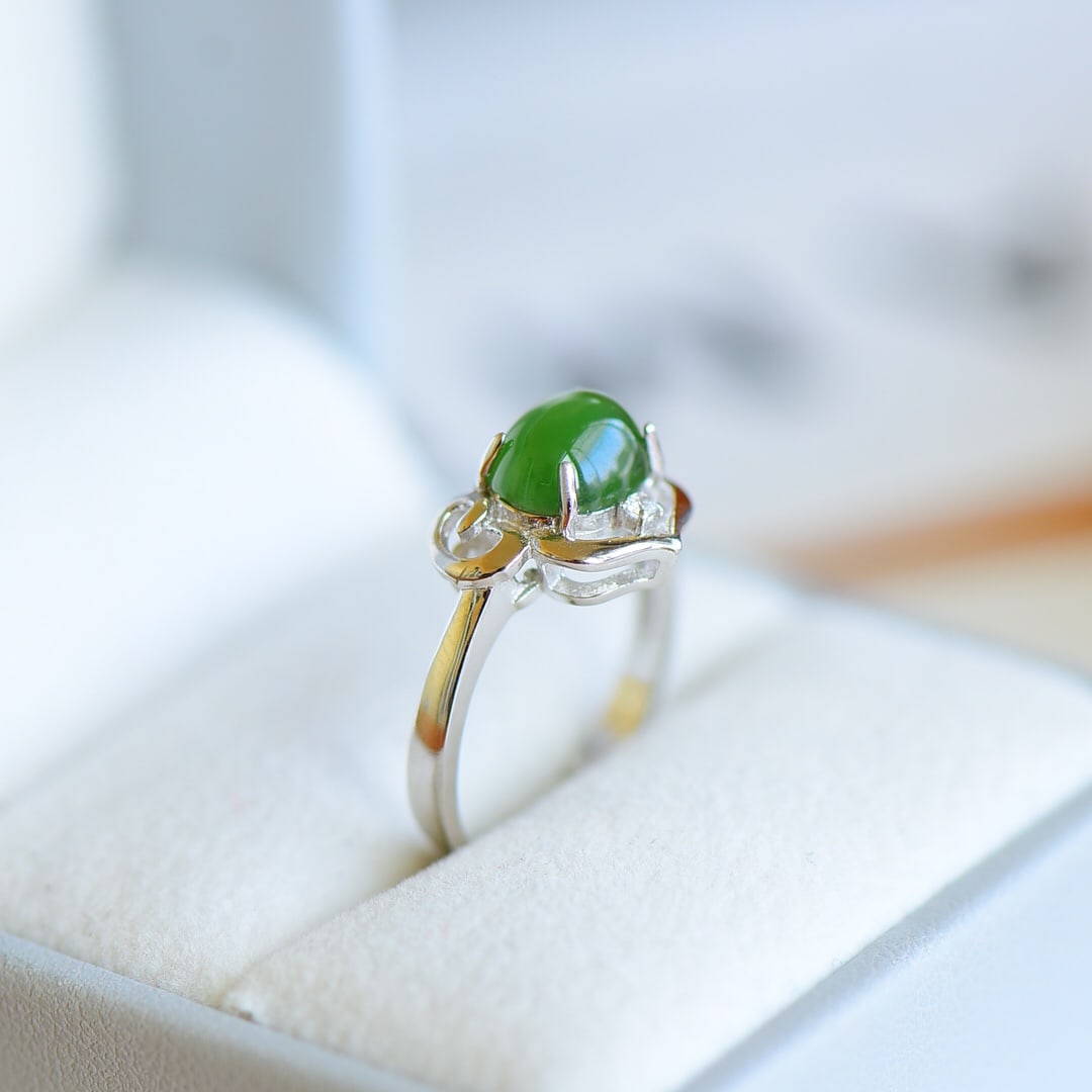 A Exquisite Silver Inlaid Jasper Ring - 5