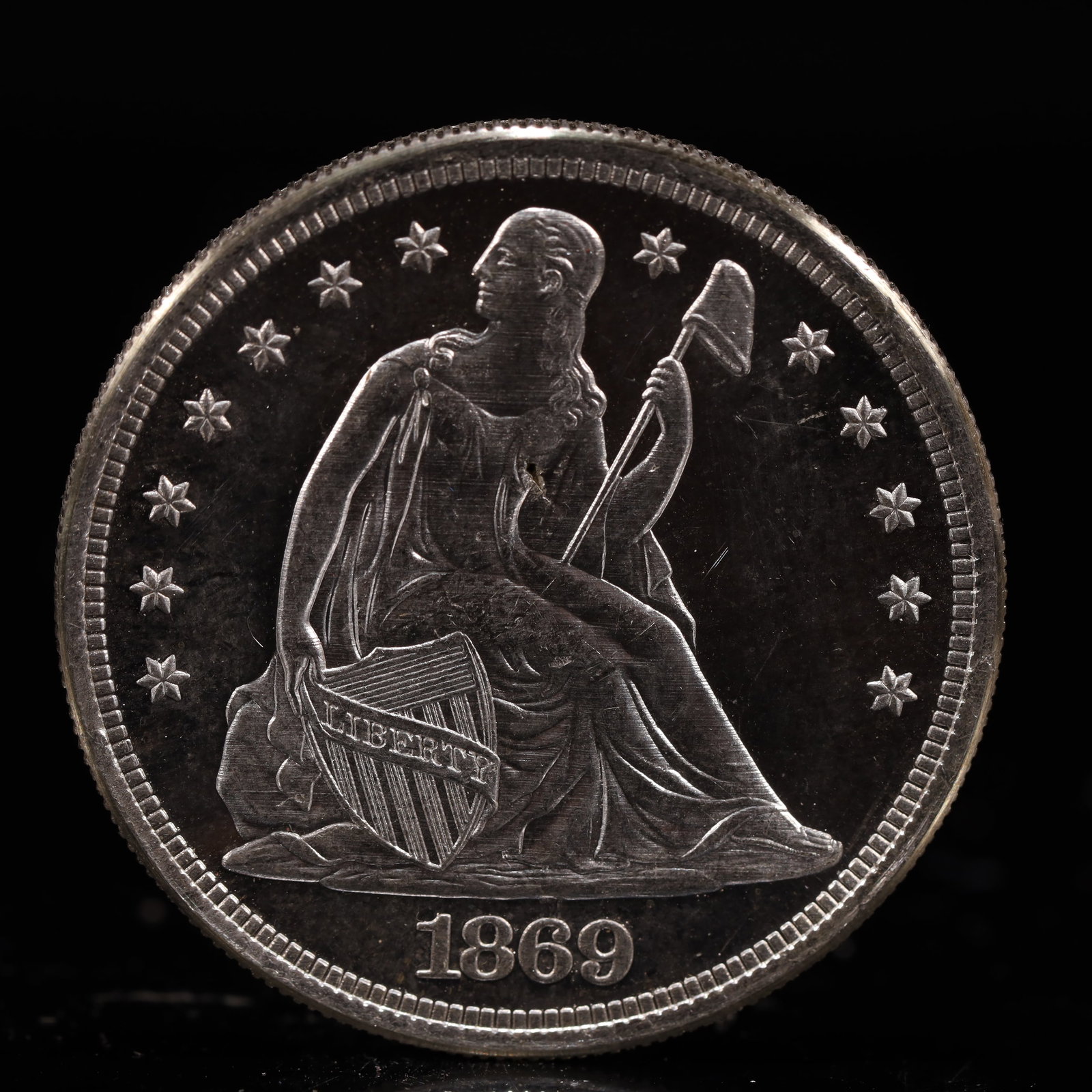 USA One Dollar 1869 Coin: American coin. IN GOD WE TRUST / LIBERTY / 1869 / UNITED STATES OF AMERICA / ONE DOL. Weight:26.9g.