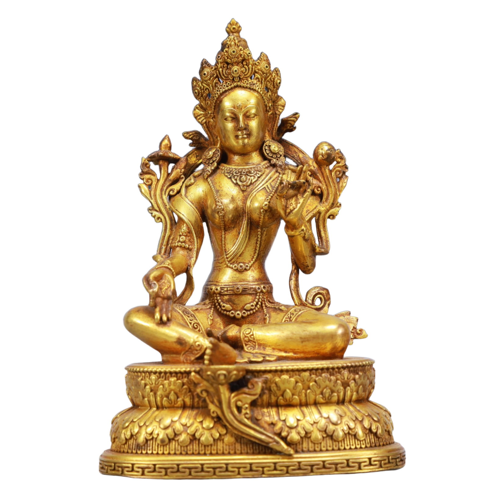 A Solemn Gilt Bronze Statue of Avalokitesvara: A Solemn Gilt Bronze Statue of Avalokitesvara,Qing Dynasty, China,Size:3.9inx2.8inx5.9in,Weight:650g 铜鎏金观音像,中国清代