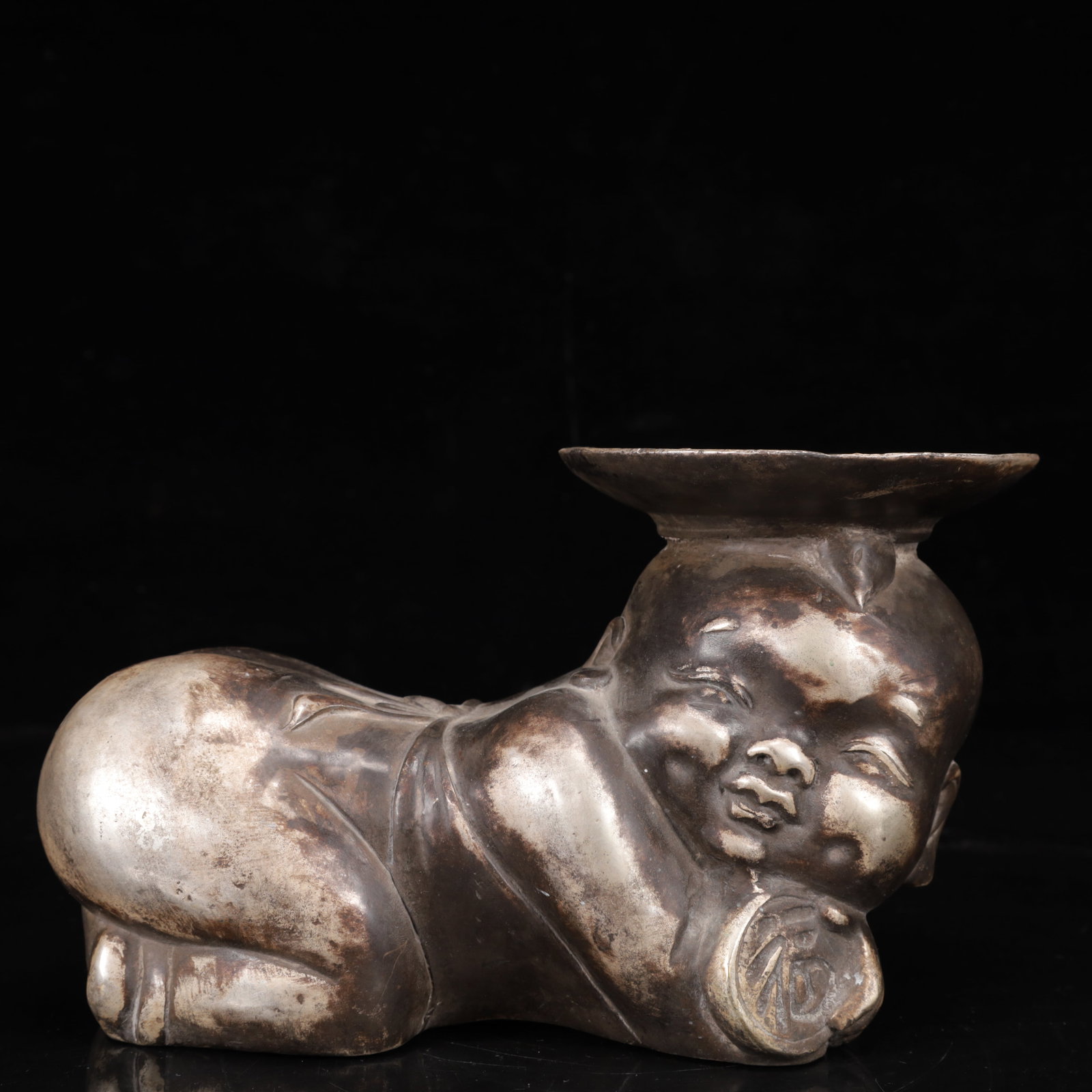 An Exquisite Silver-Plated Bronze Figure Ornament: An Exquisite Silver-Plated Bronze Figure Ornament,Qing Dynasty,China,Size:7.5inx3.5inx4.7in,Weight:2000g 铜镀银人物摆件,中国清代