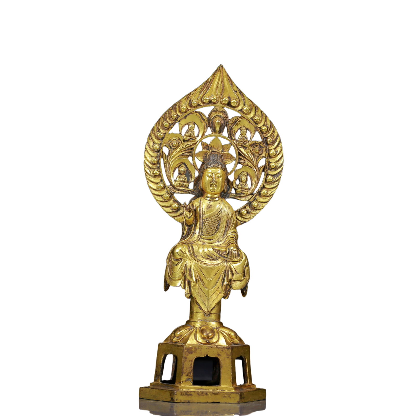 A Solemn Gilt Bronze Buddha: A Solemn Gilt Bronze Buddha,Ming Dynasty, China,Size: 3.1inx2.8inx7.5in,Weight:535g 铜鎏金佛像，明代