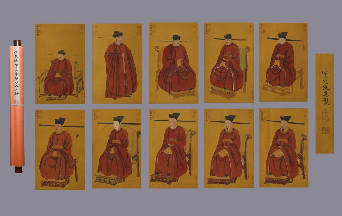 A Set of Chinese Vertical Scroll Ink Painting of Figure on Silk,Chou Ying: A Set of Chinese Vertical Scroll Ink Painting of Figure on Silk,Chou Ying,Size:(Without frame)40.6inx25.2in*10 一套中国水墨绢本人物画&