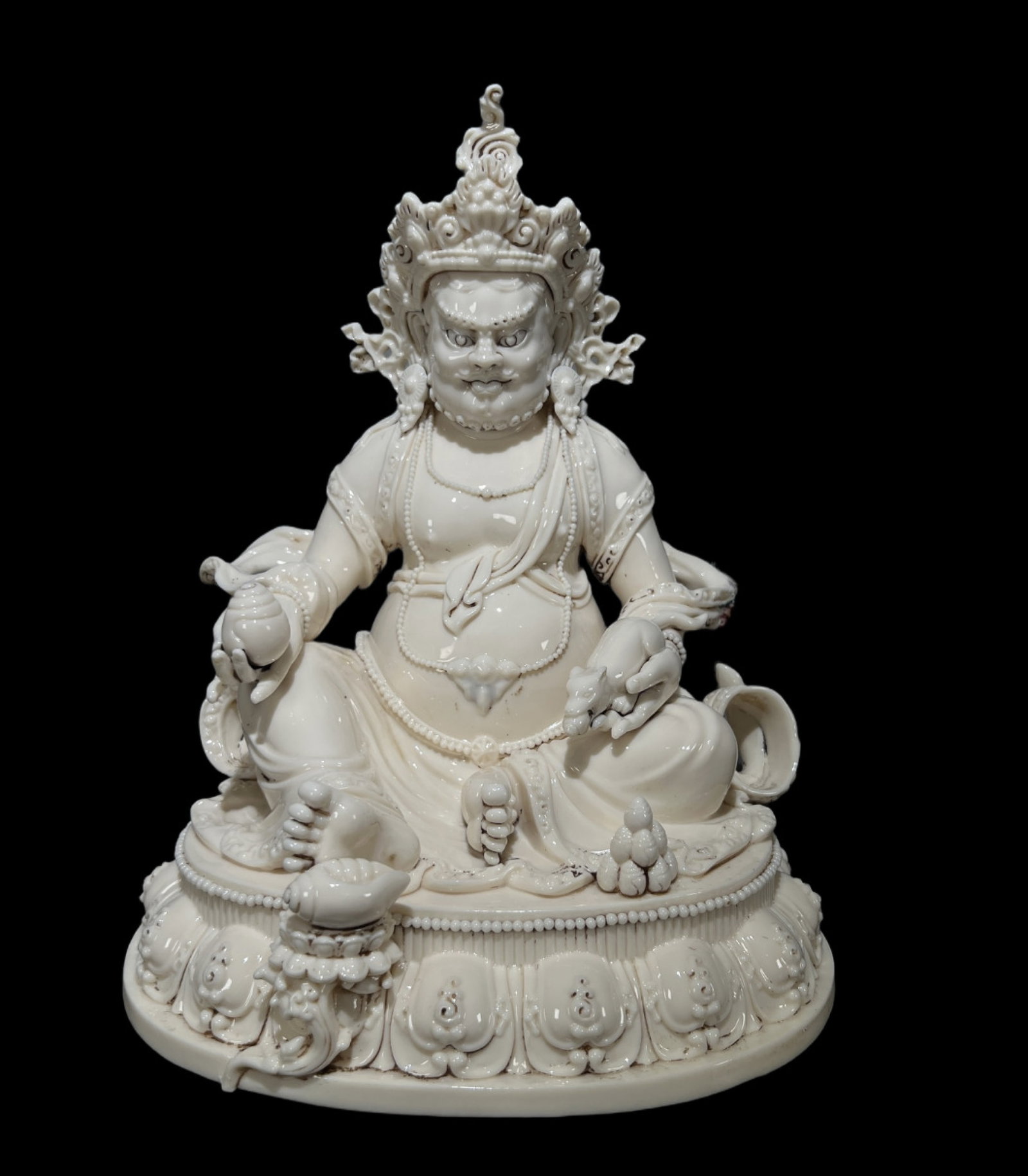 A Solemn Blance-De-Chine Statue of Mammon: A Solemn Blance-De-Chine Statue of Mammon,Qing Dynasty, China,Size:12.4inx13.7in 德化瓷财神像,中国清代