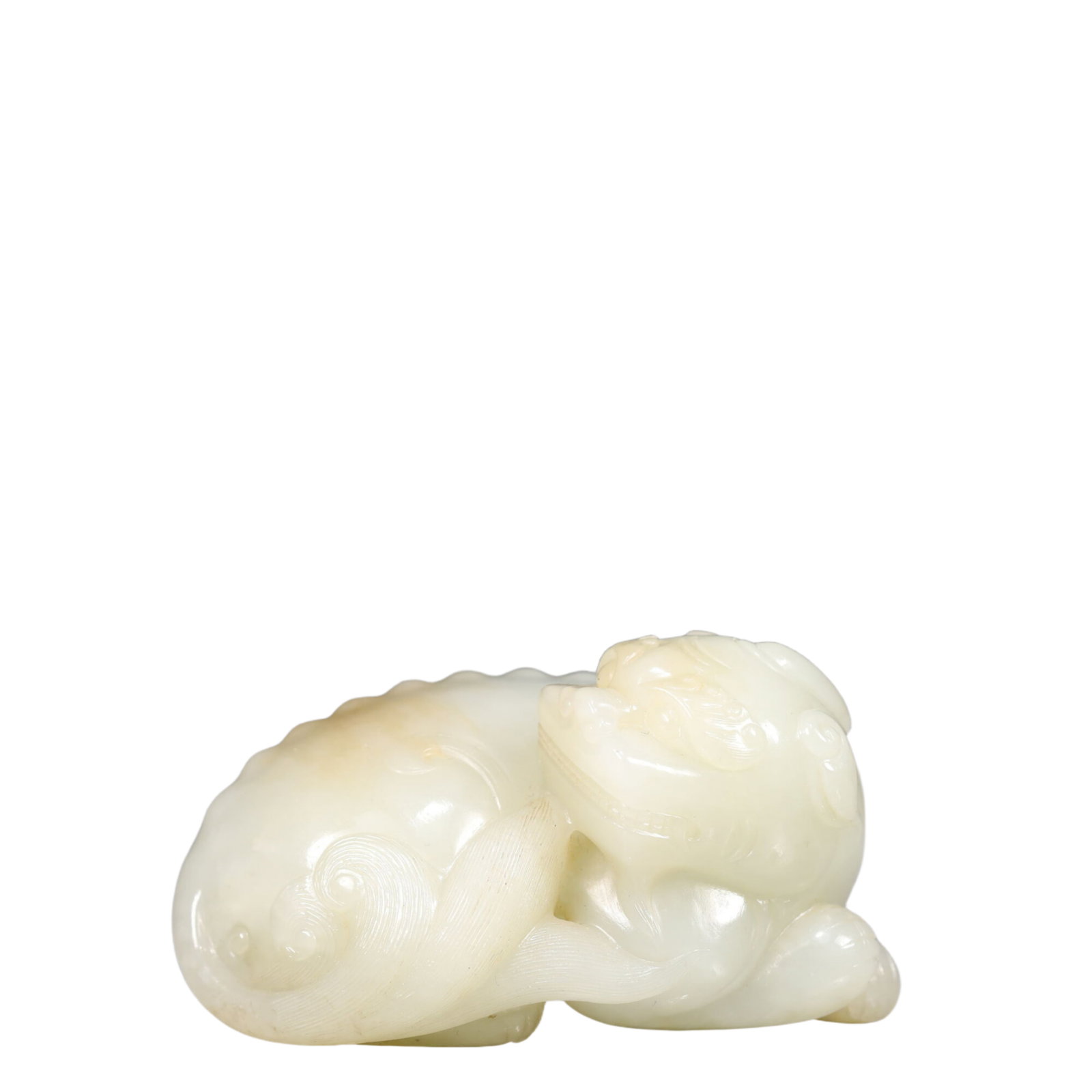 An Exquisite White Jade Unicorn Ornament: An Exquisite White Jade Unicorn Ornament, Qing Dynasty, China,Size:3.1inx2inx1.6in,Weight:250g 白玉独角兽摆件, 中国清代